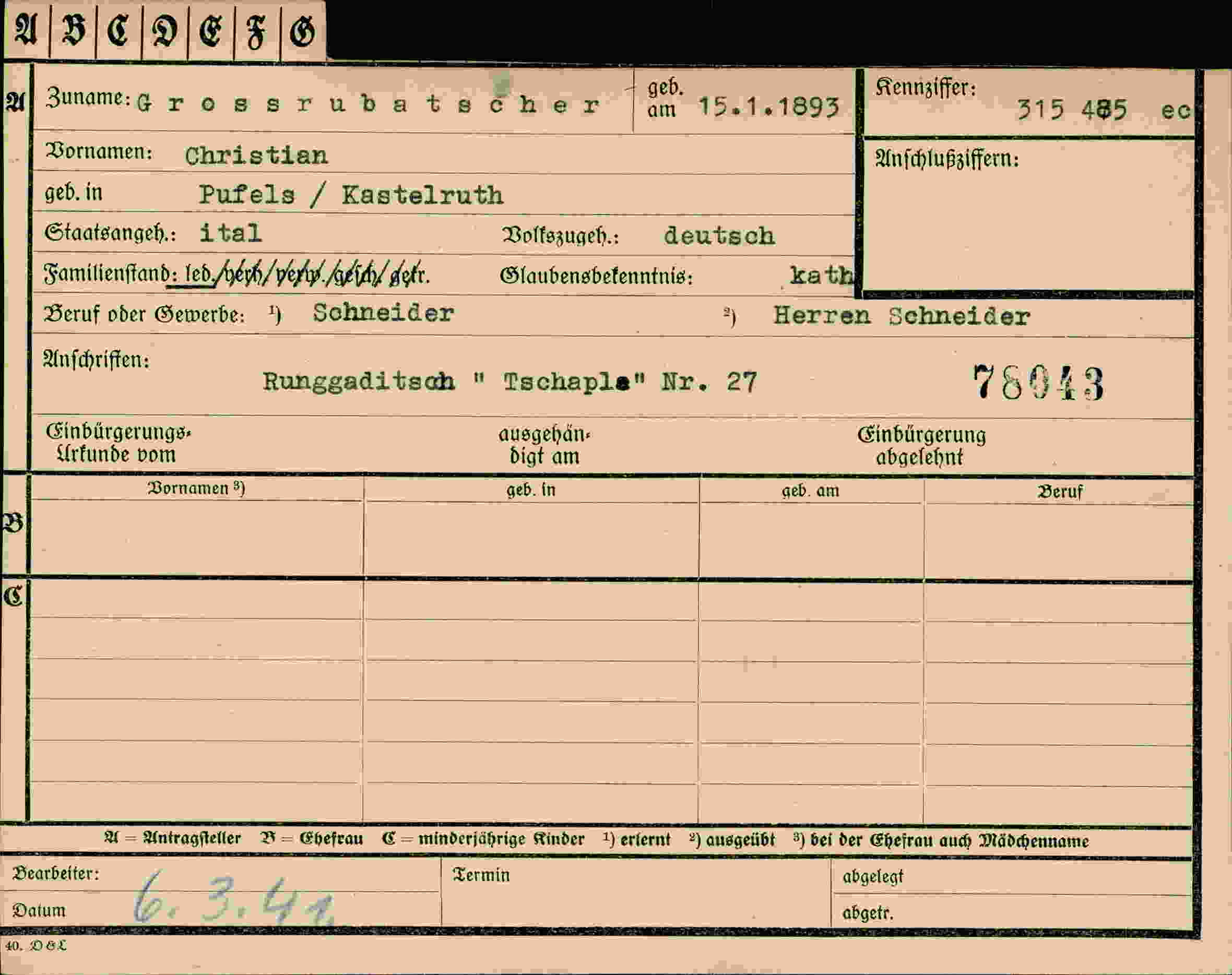 Dokument für Christian Grossrubatscher