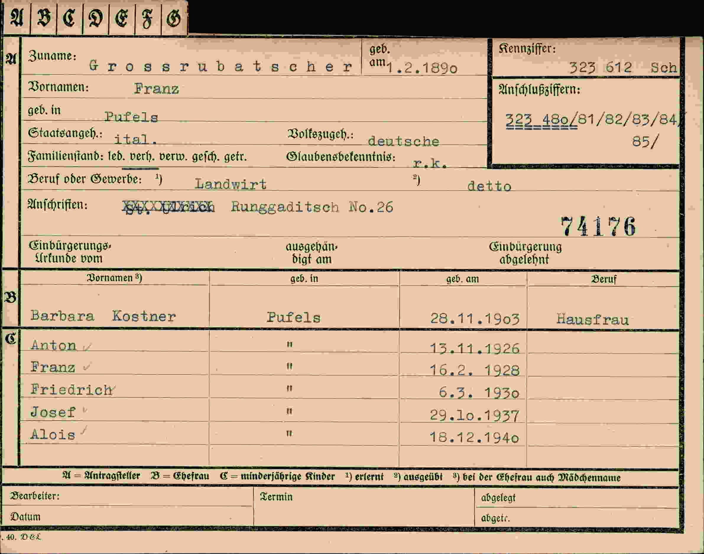 Dokument für Franz Grossrubatscher
