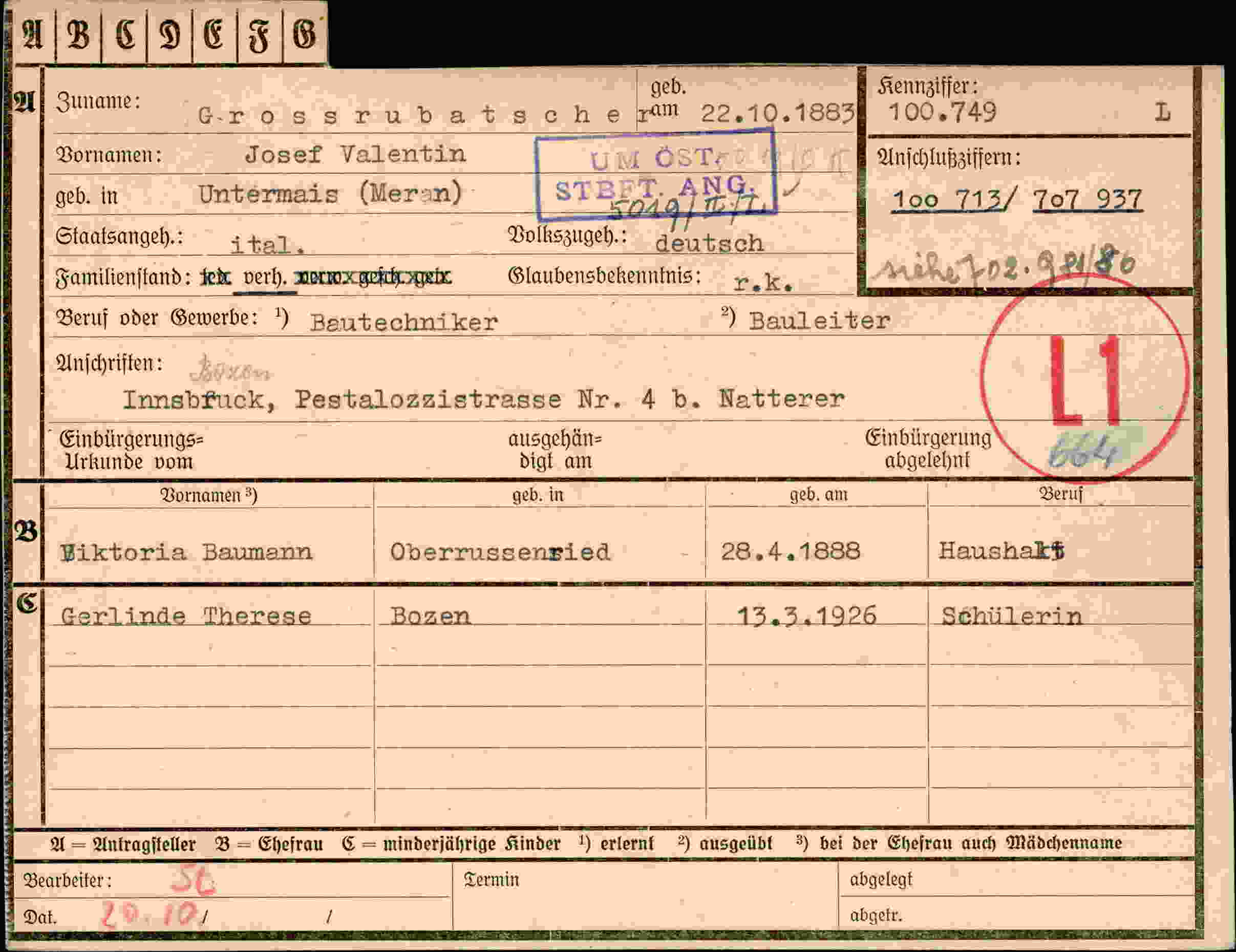 Dokument für Josef Valentin Grossrubatsche
