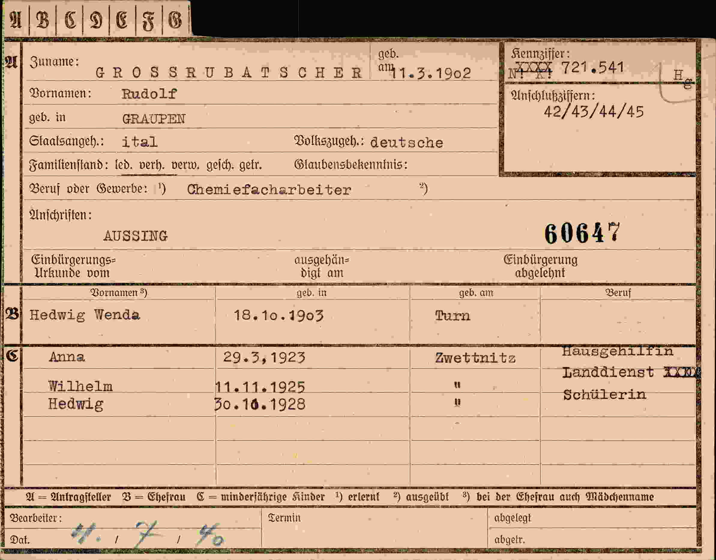Vorderseite des Dokuments