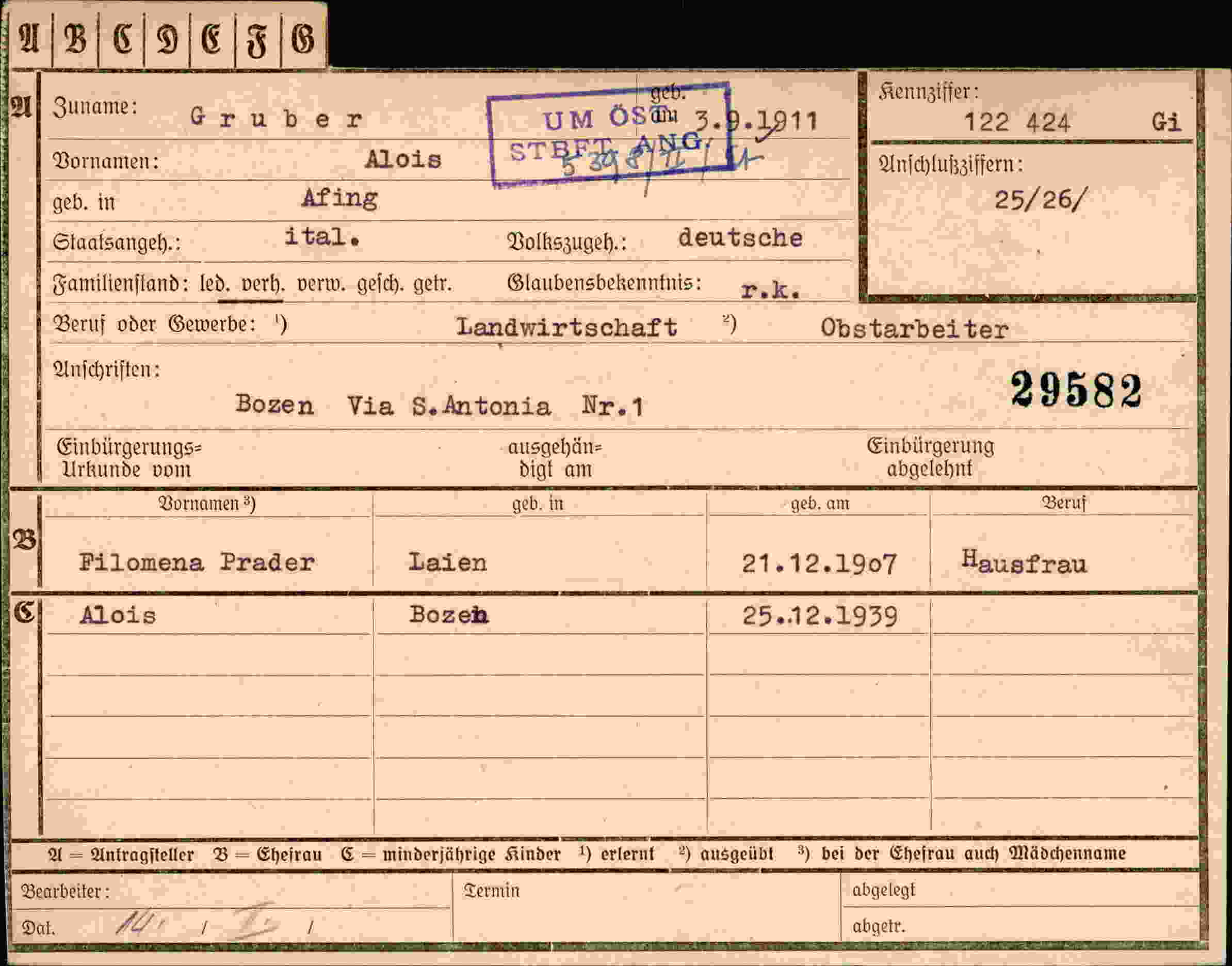 Dokument für Alois Gruber