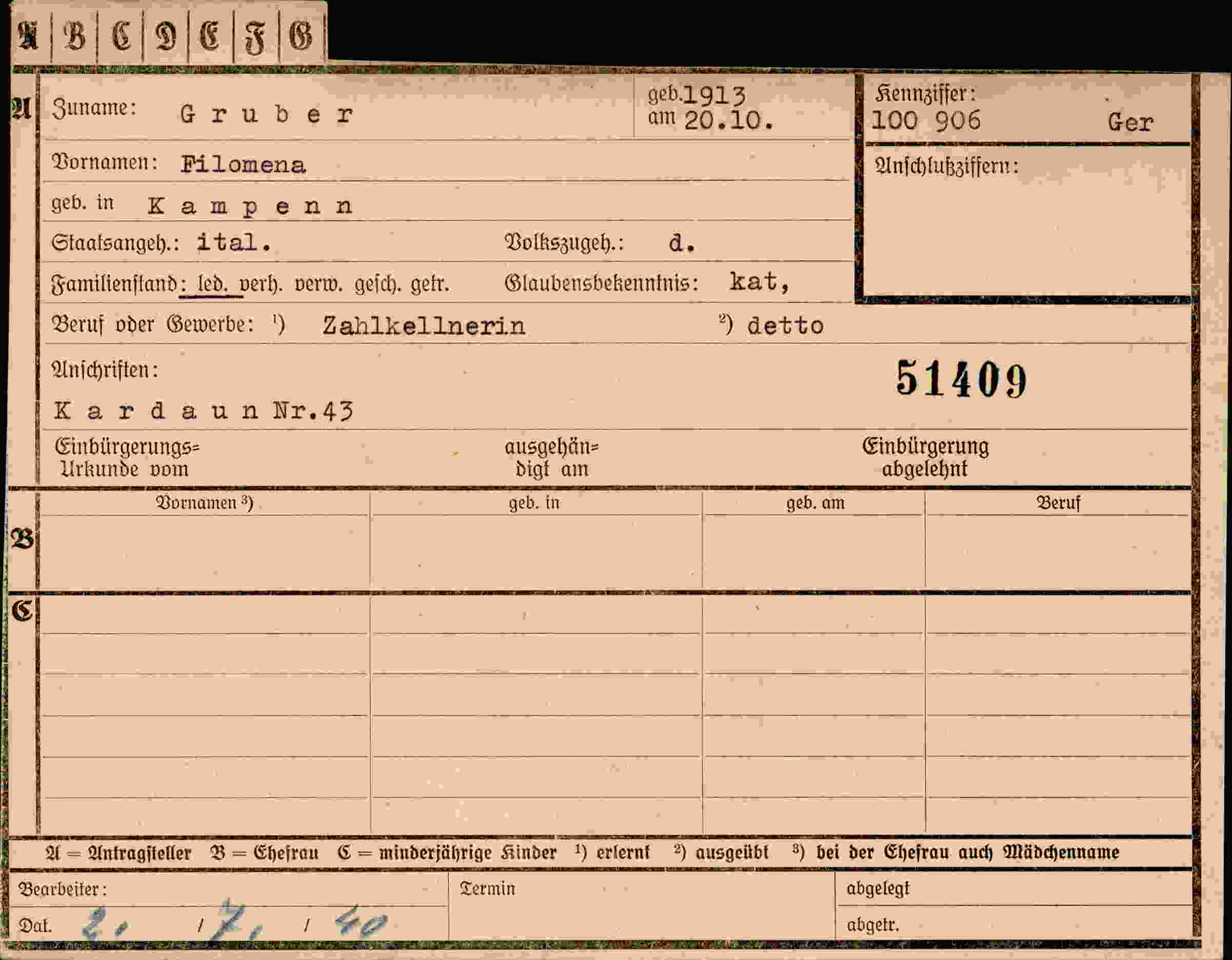 Vorderseite des Dokuments