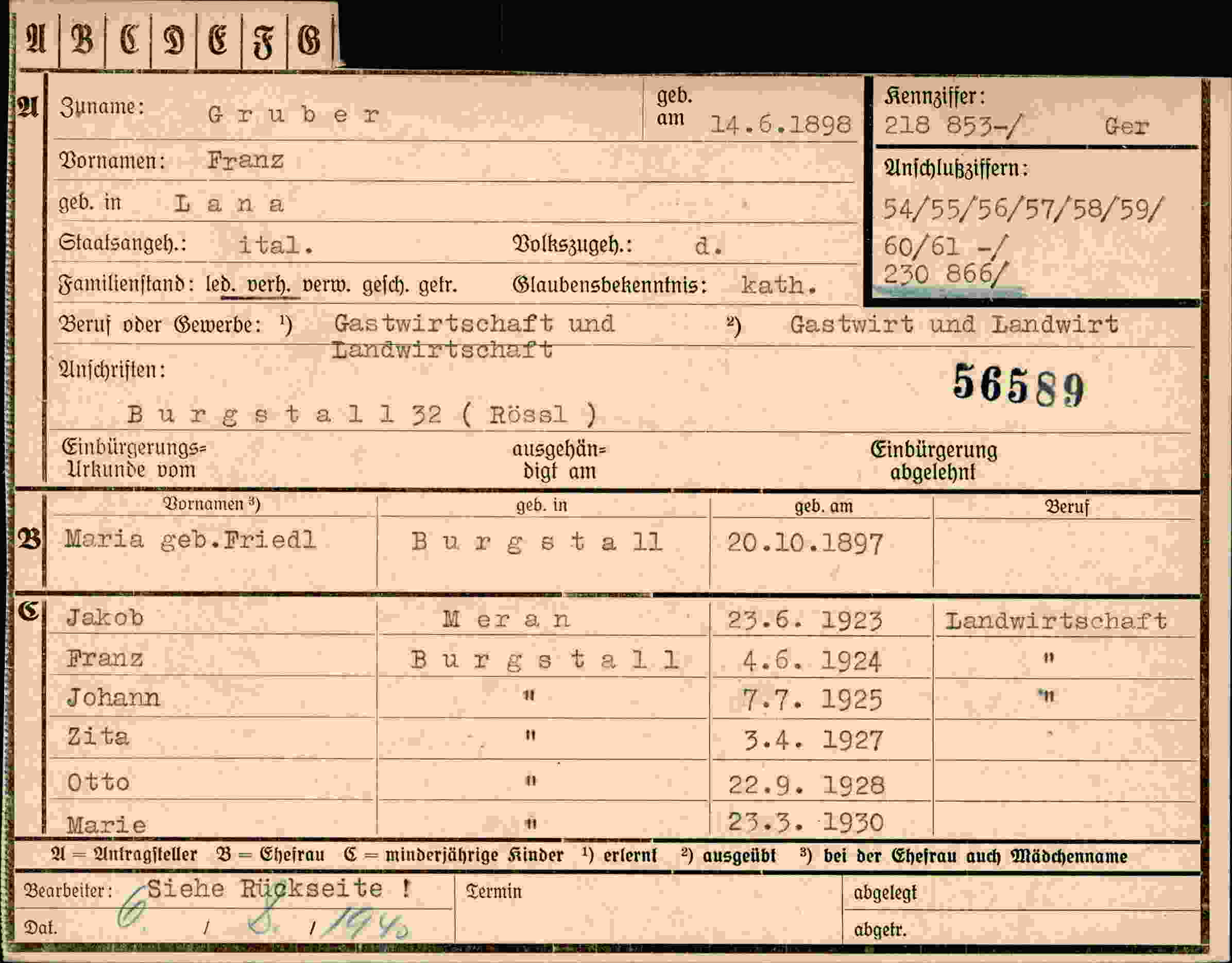 Vorderseite des Dokuments