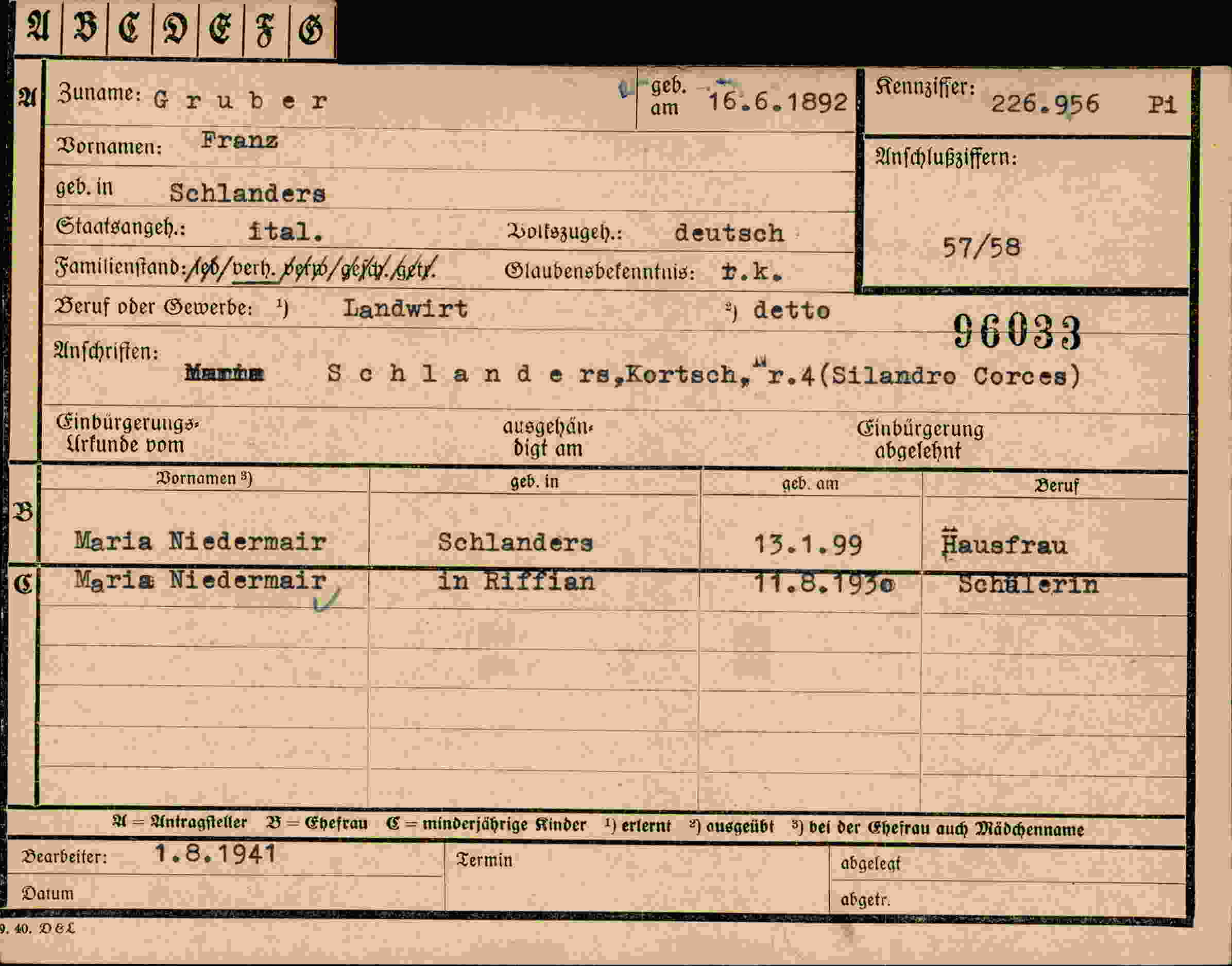Vorderseite des Dokuments