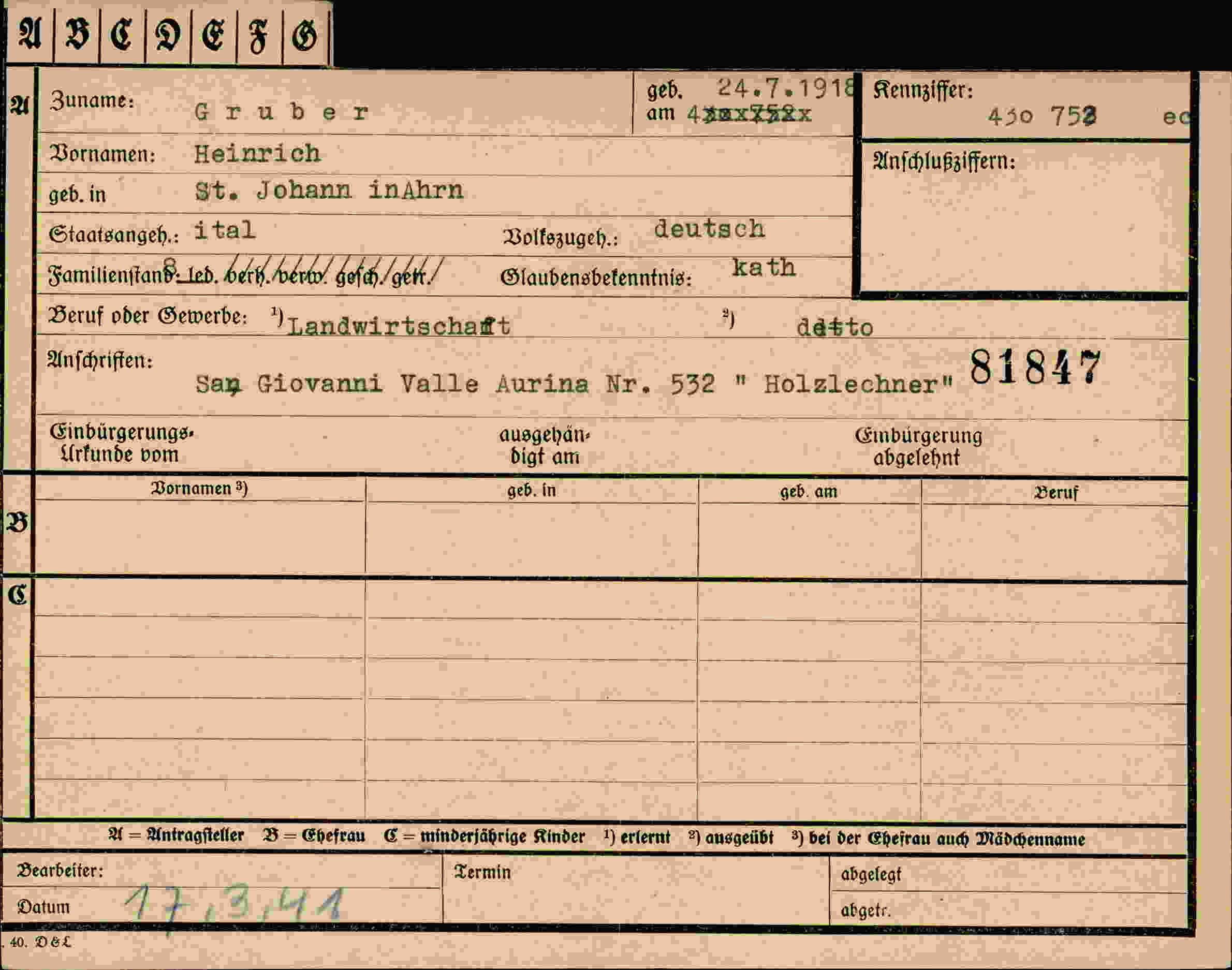 Dokument für Heinrich Gruber