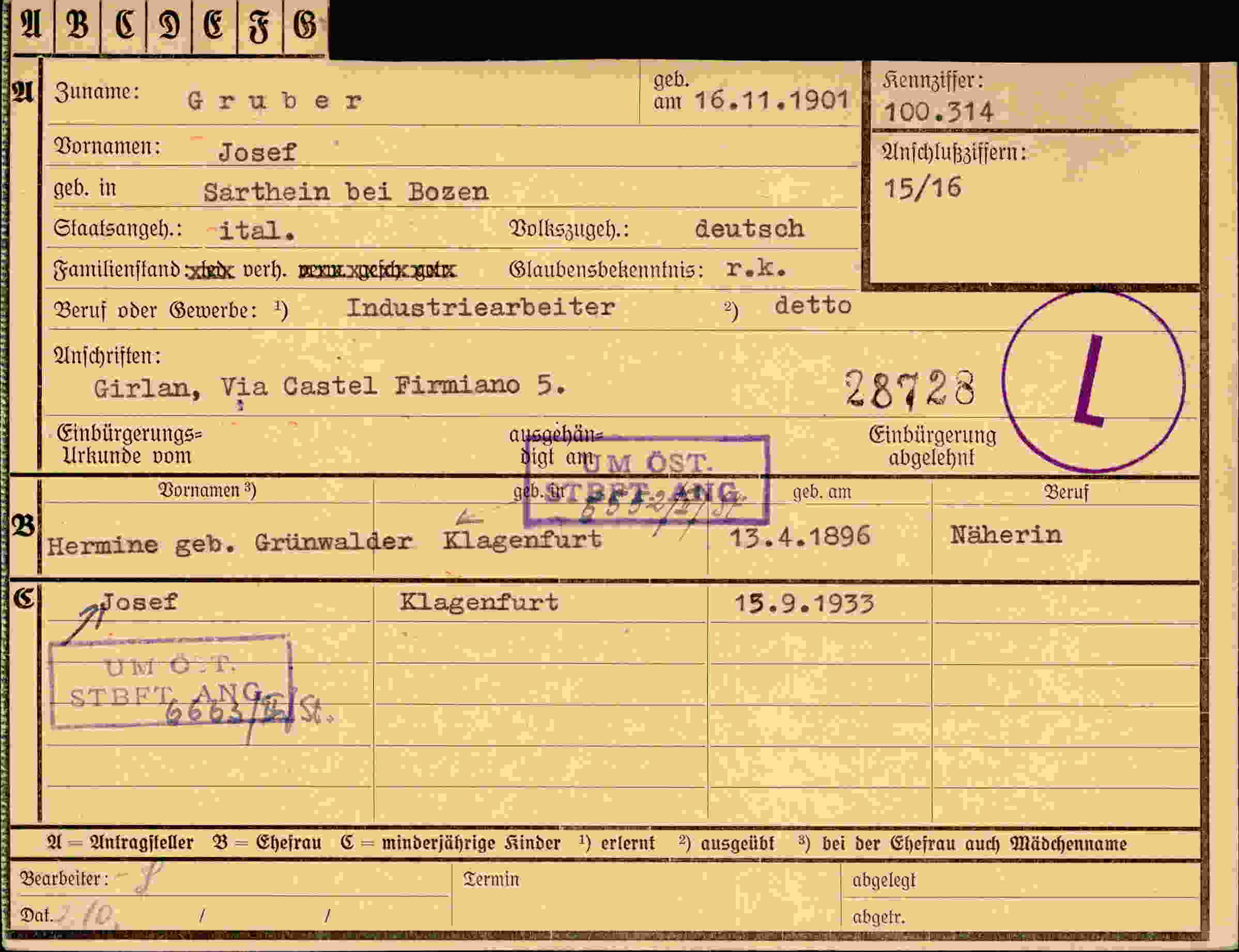 Vorderseite des Dokuments