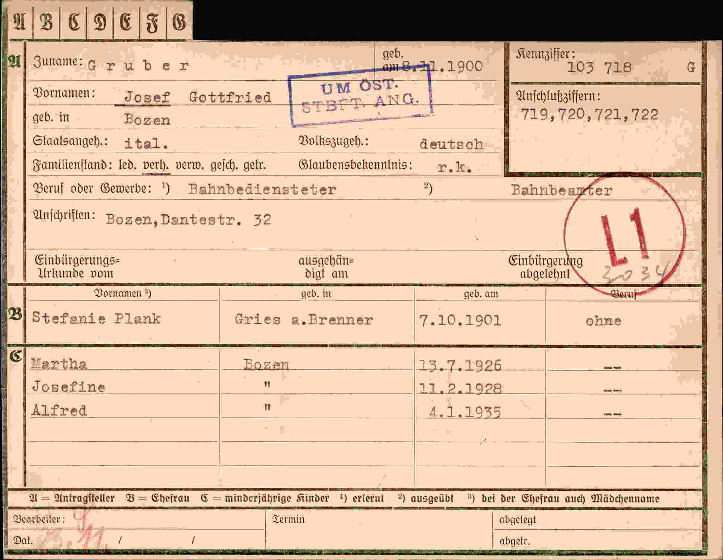 Dokument für Josef Gottfried Gruber