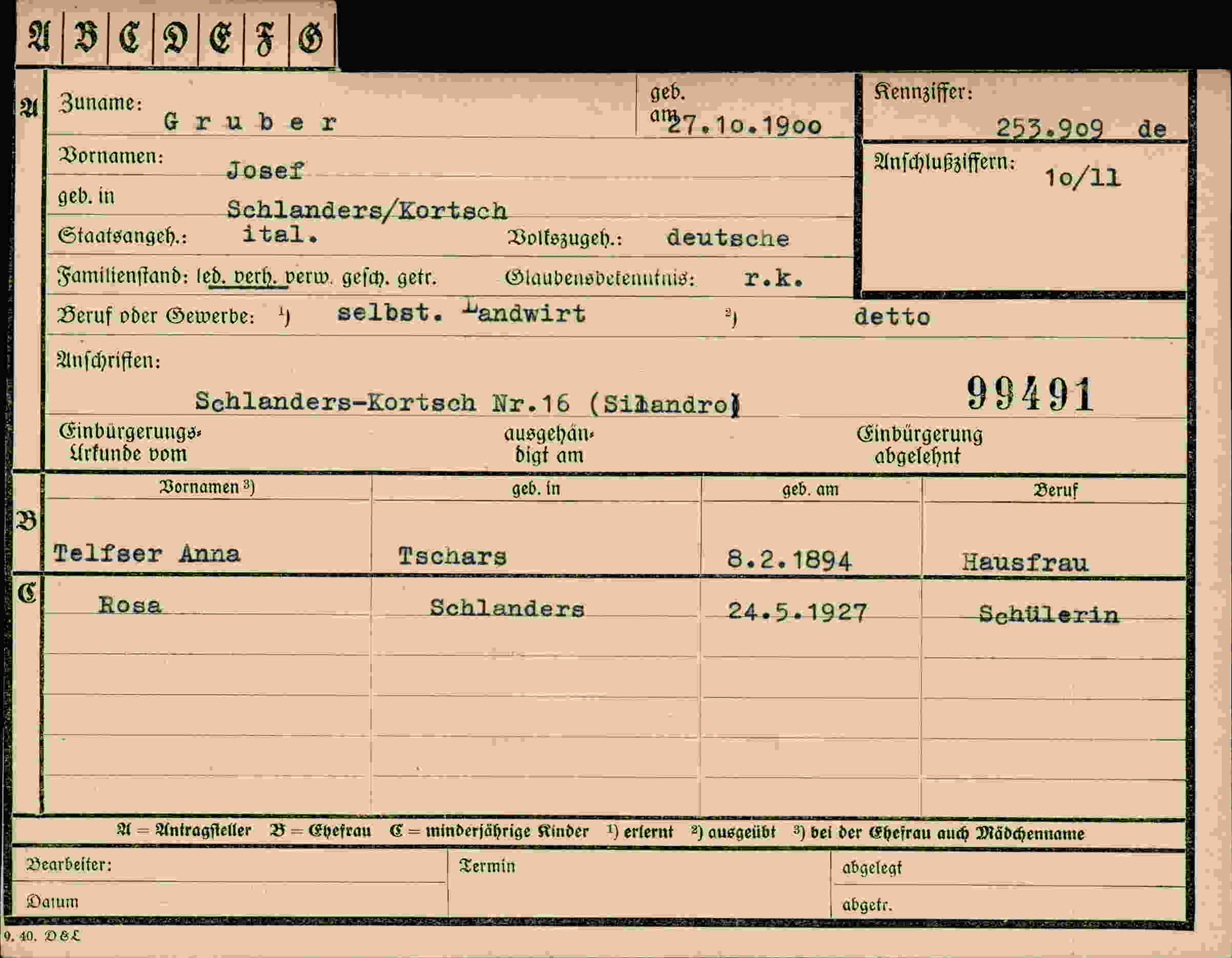 Dokument für Josef Gruber