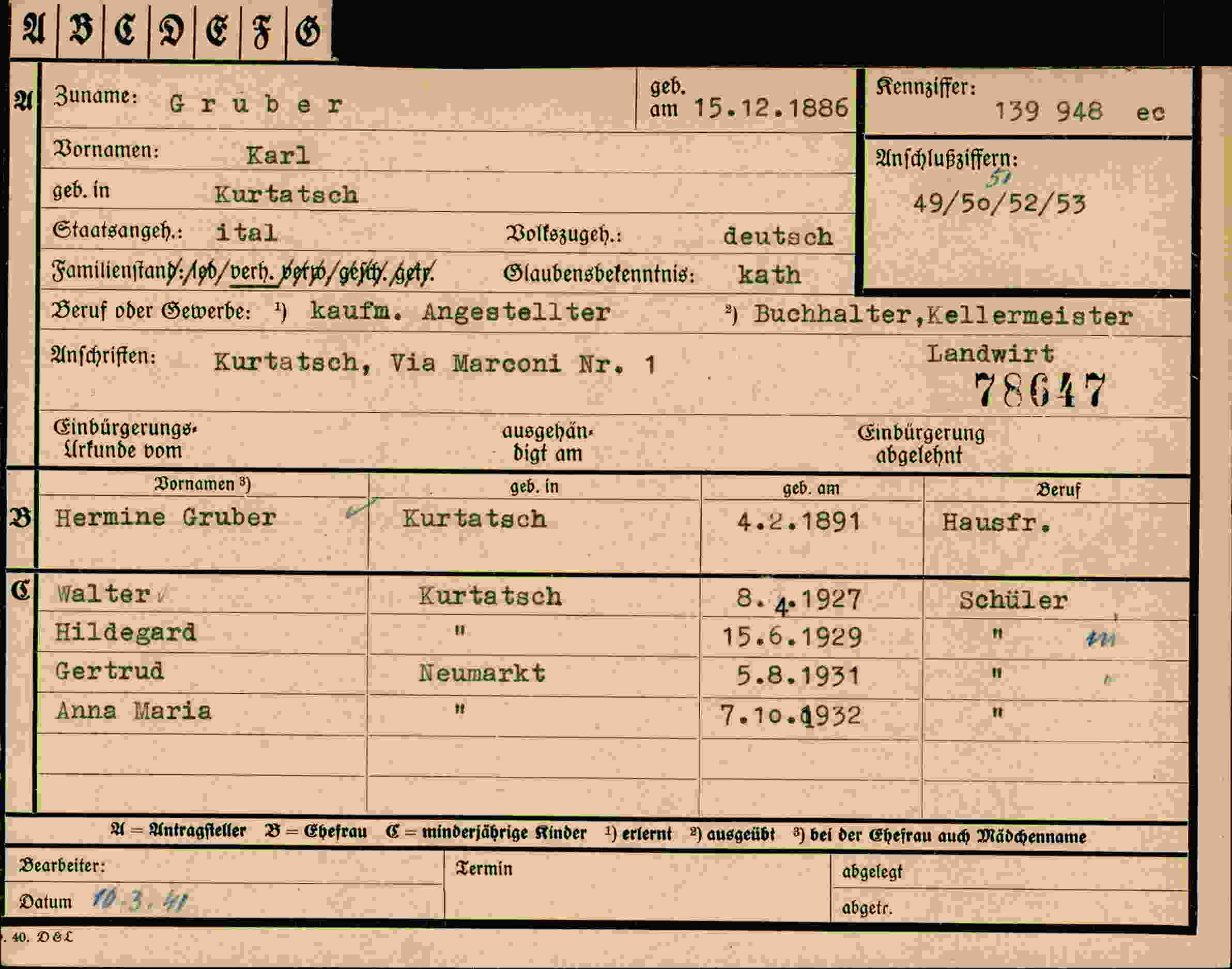 Dokument für Karl Gruber