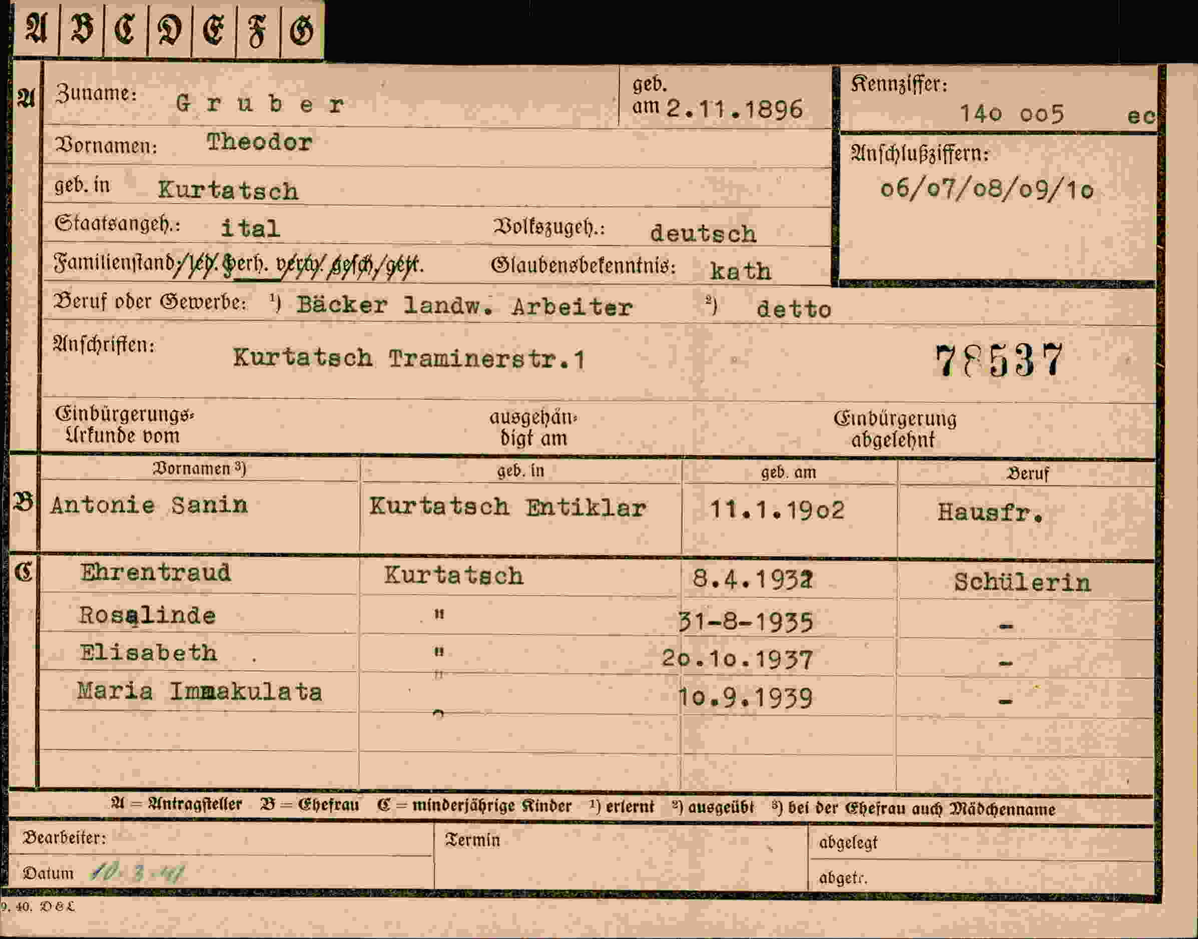 Vorderseite des Dokuments