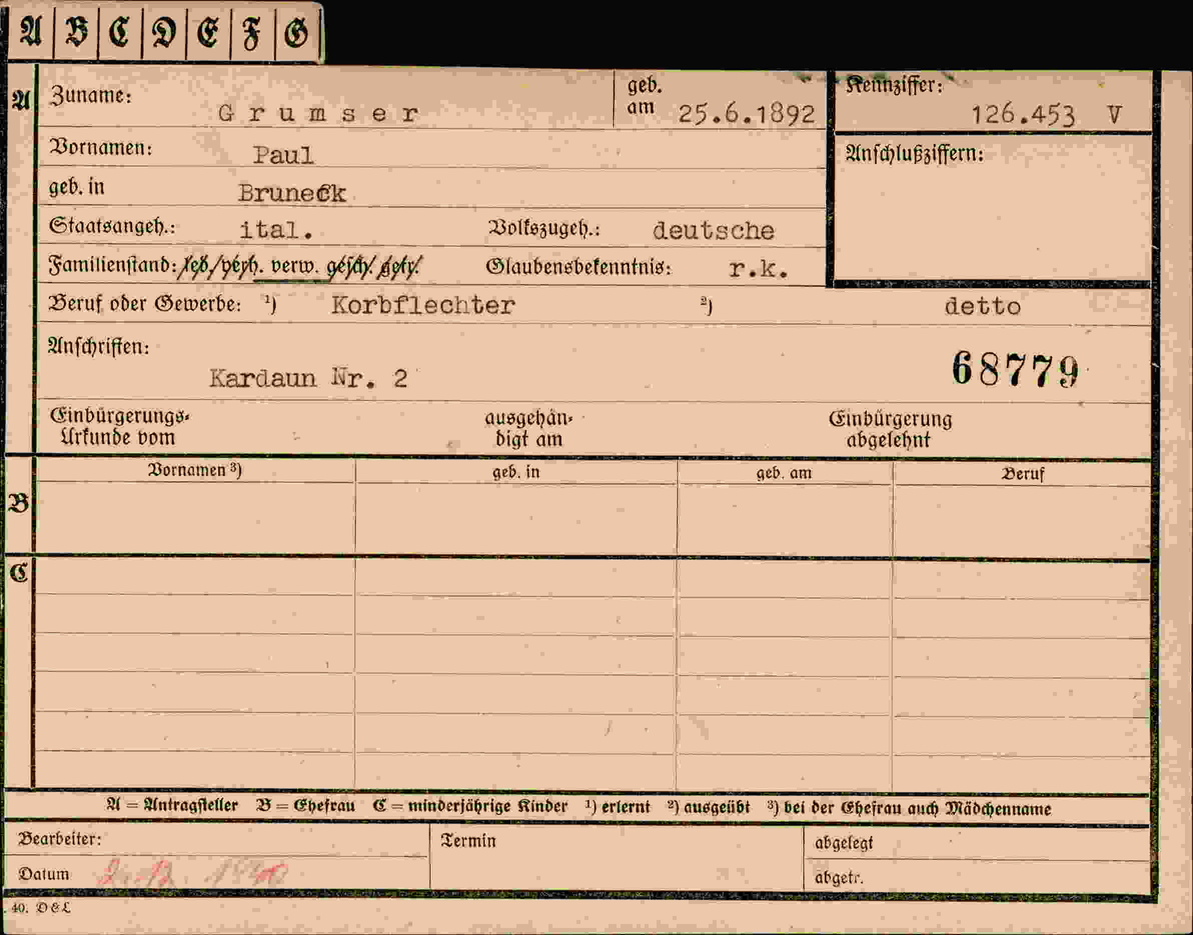 Vorderseite des Dokuments