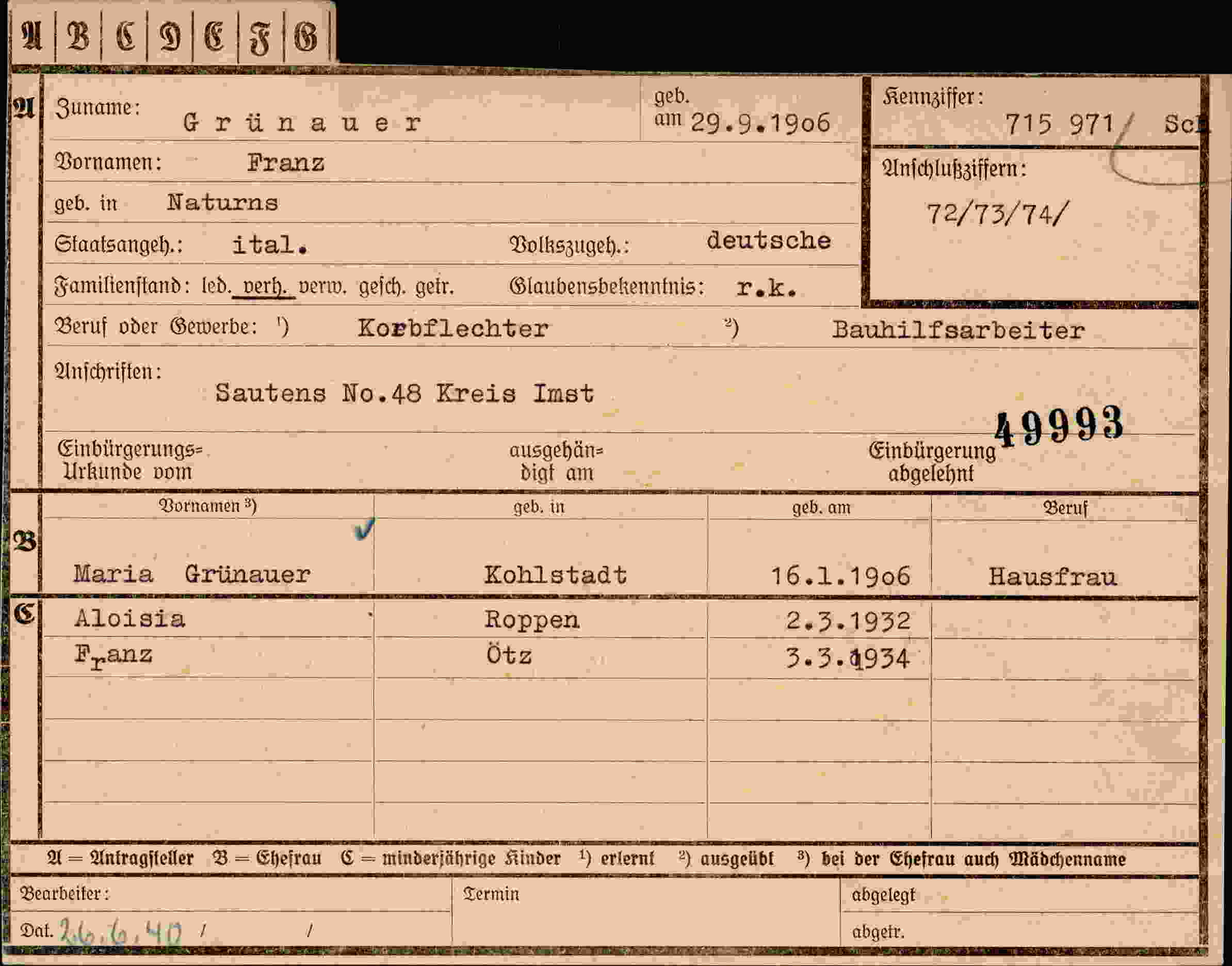 Vorderseite des Dokuments