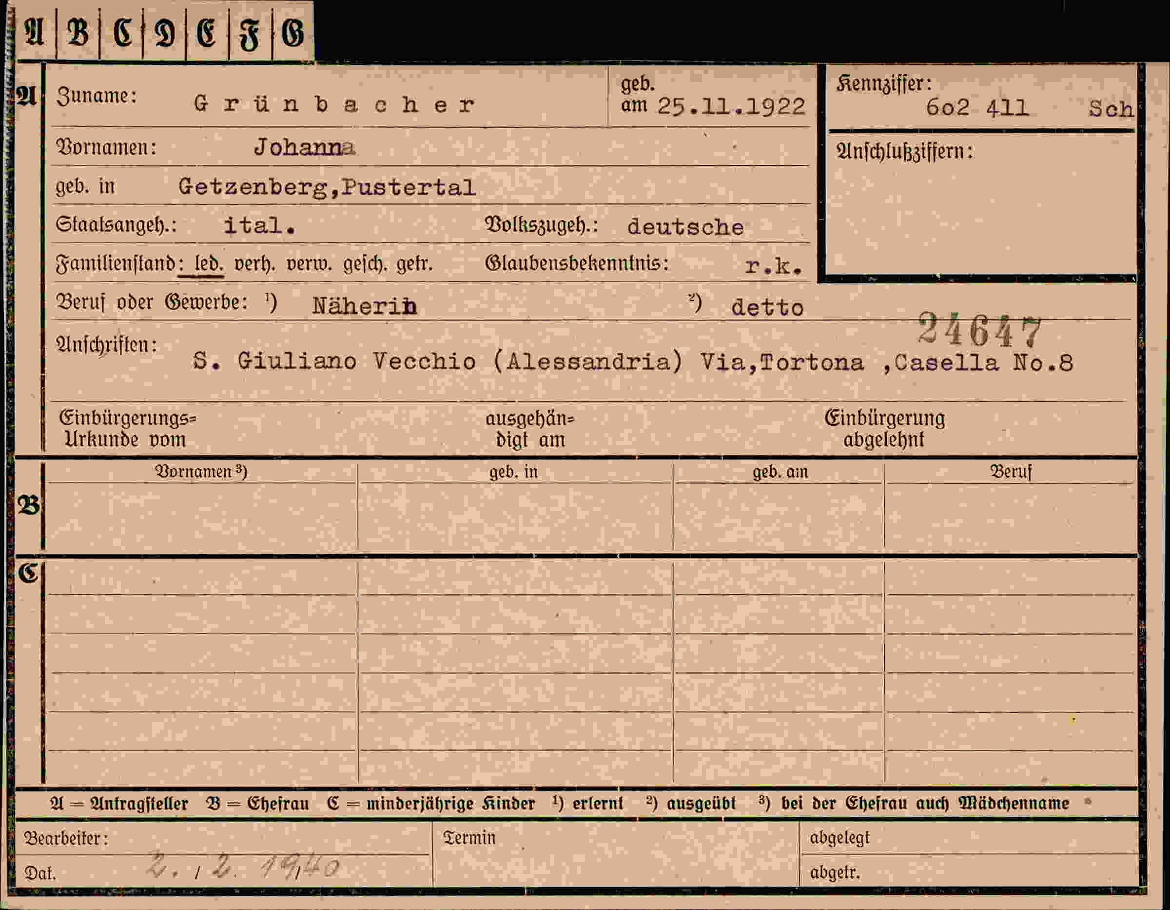 Vorderseite des Dokuments