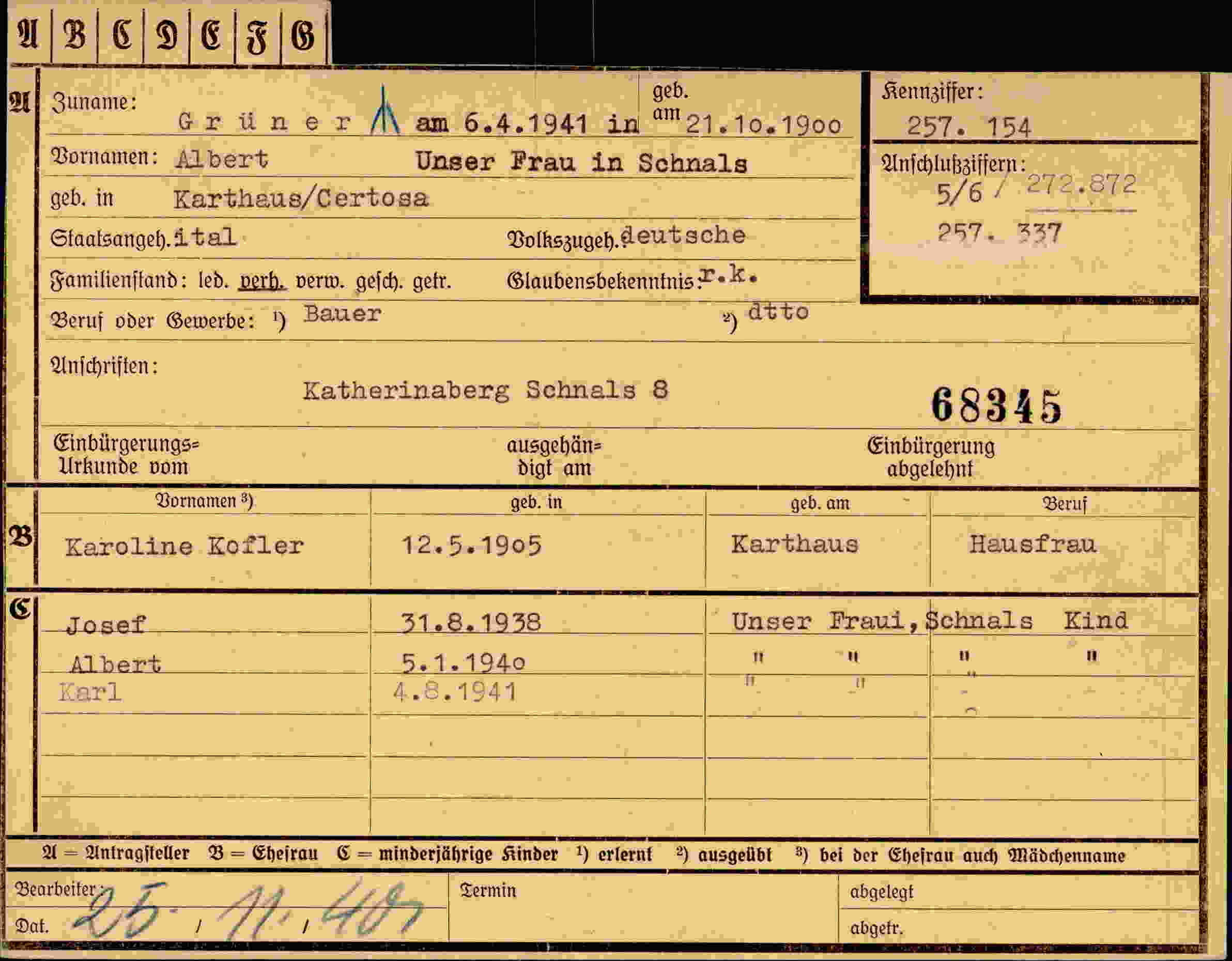 Dokument für Albert Grüner