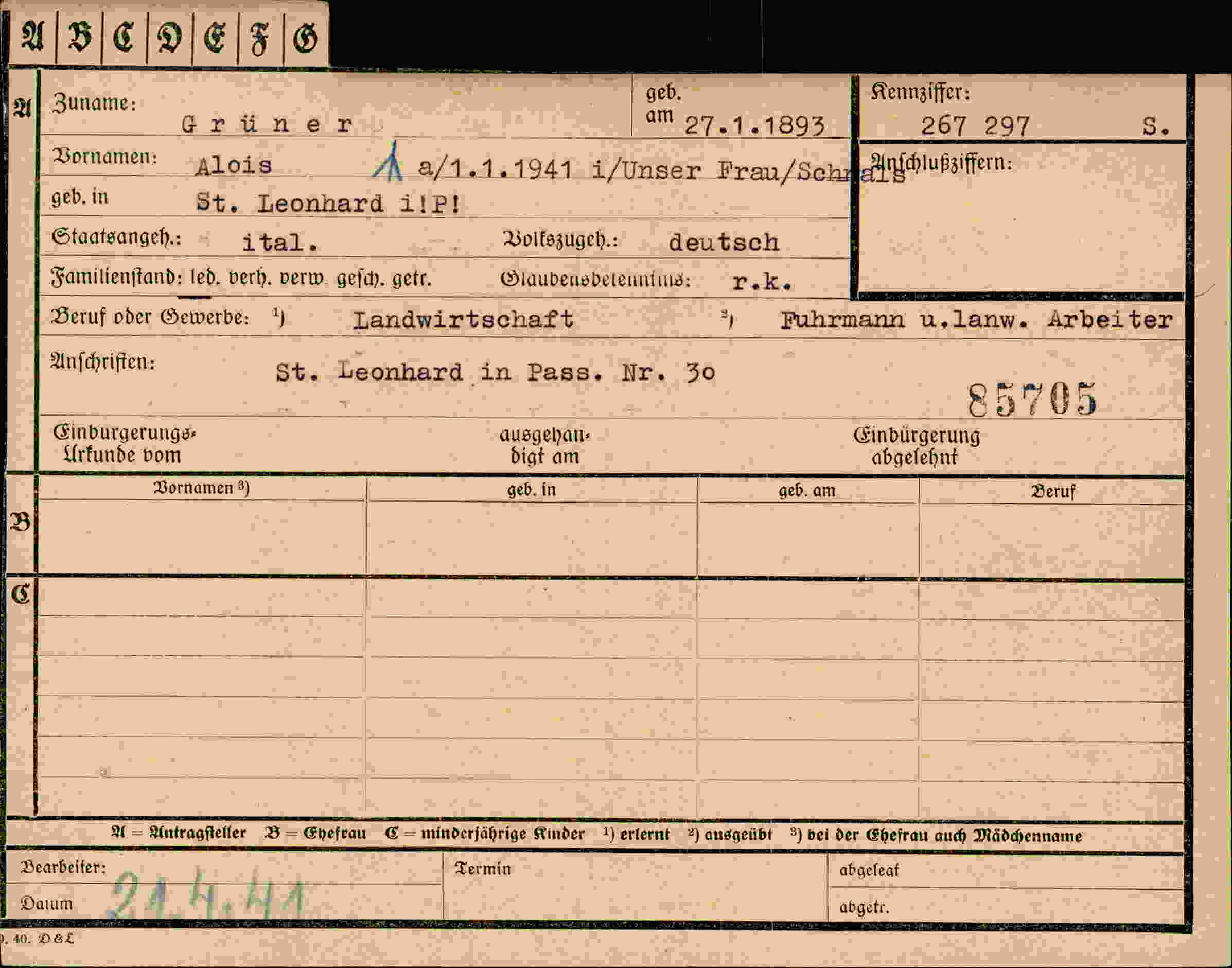 Dokument für Alois Grüner
