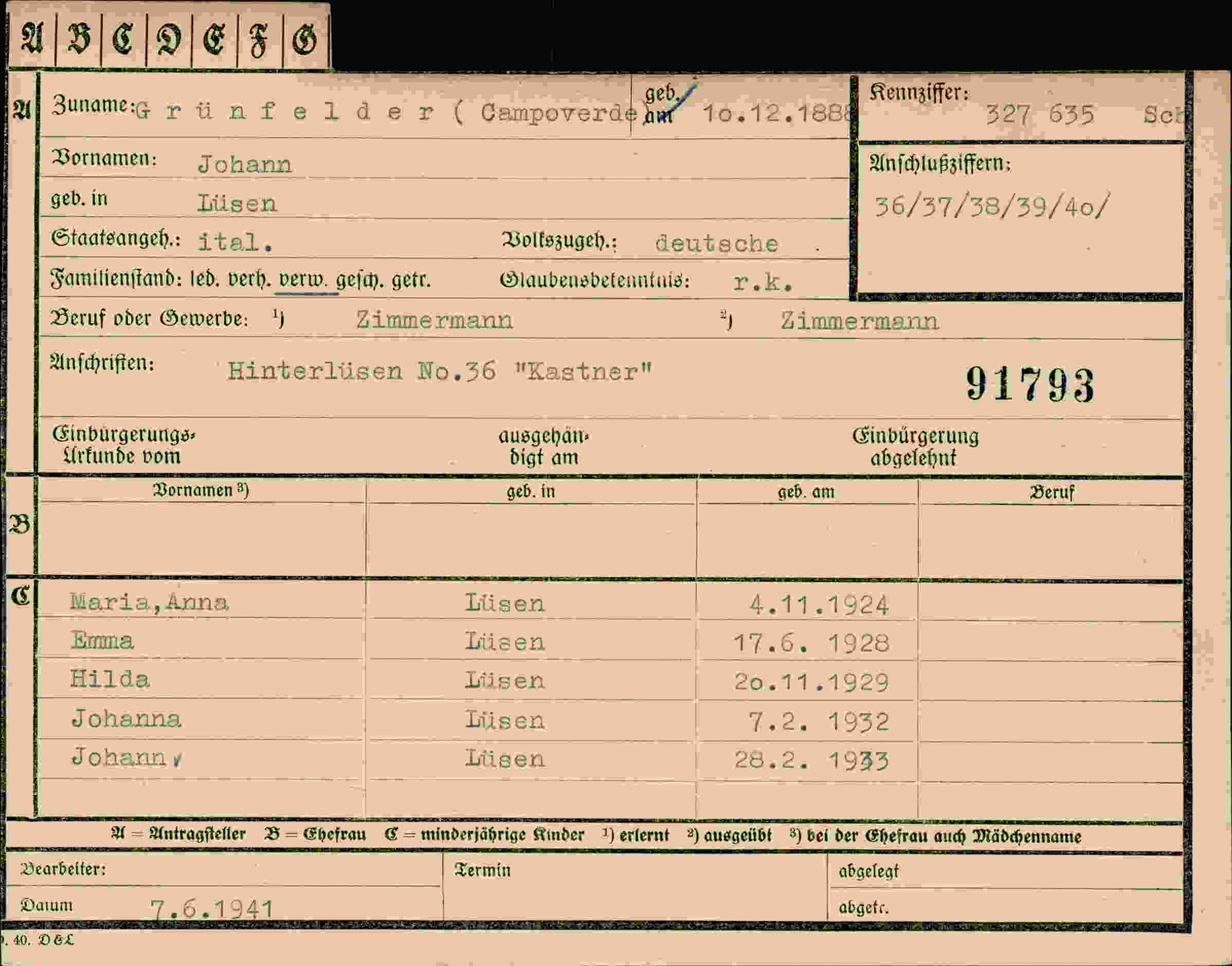 Vorderseite des Dokuments