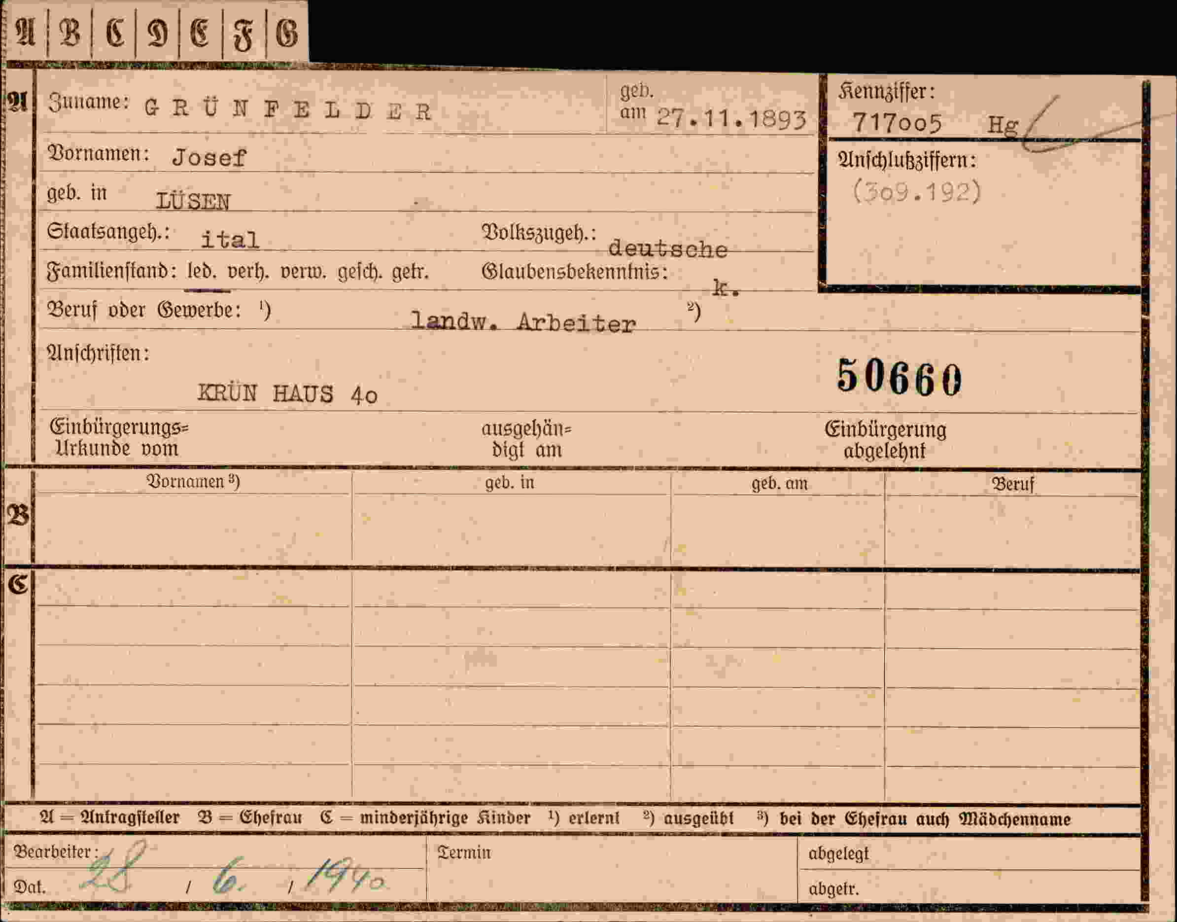 Vorderseite des Dokuments