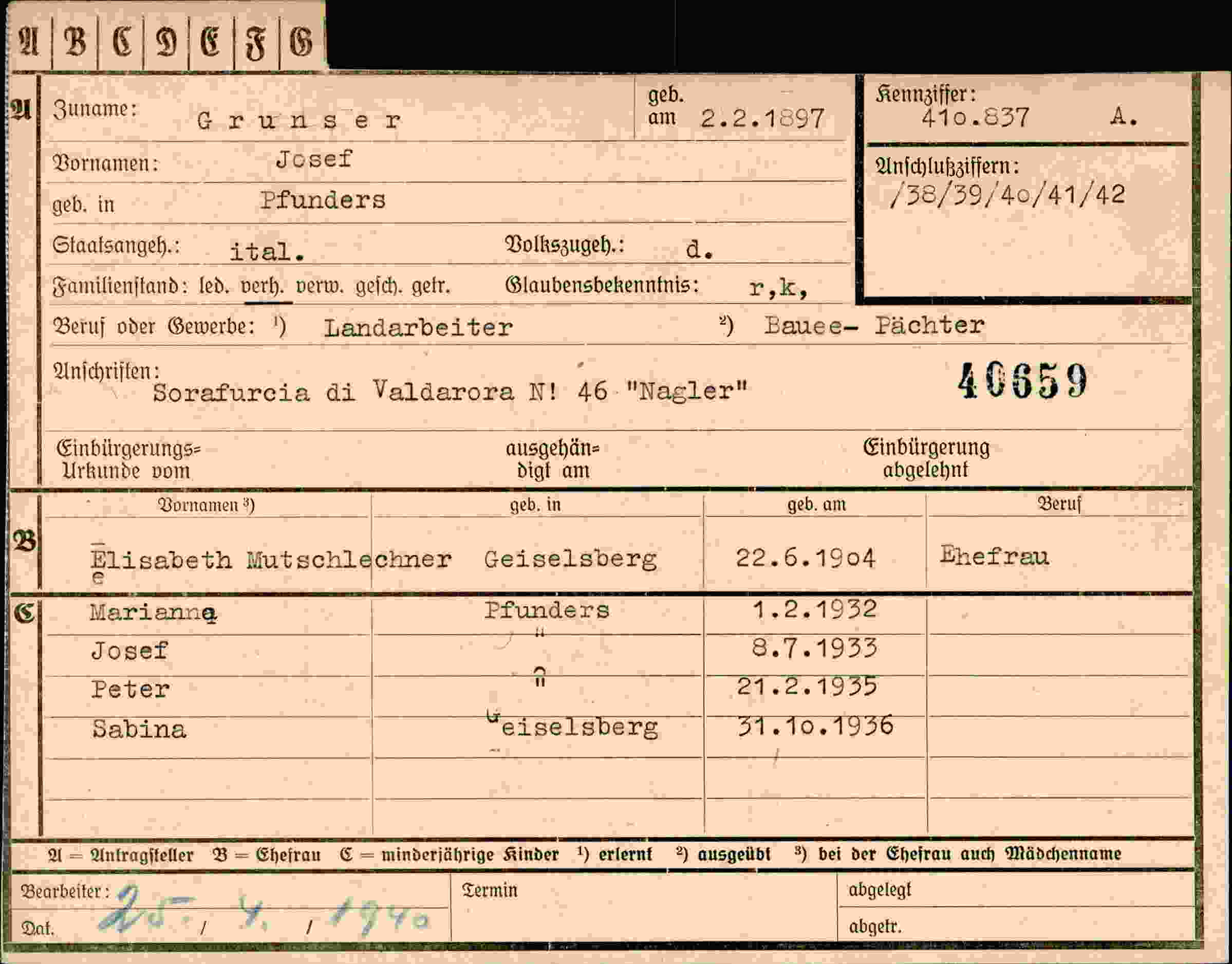 Dokument für Josef Grunser