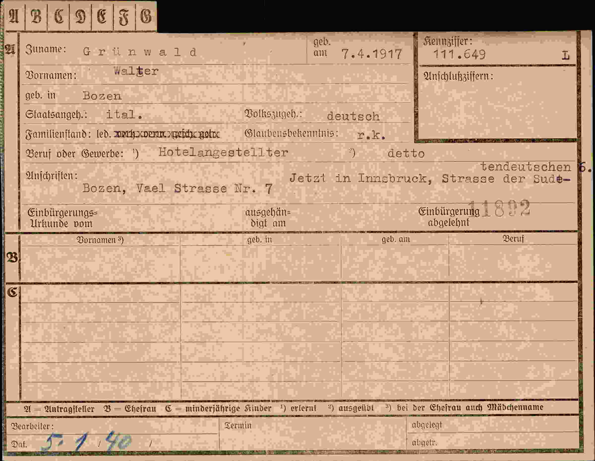Dokument für Walter Grünwald