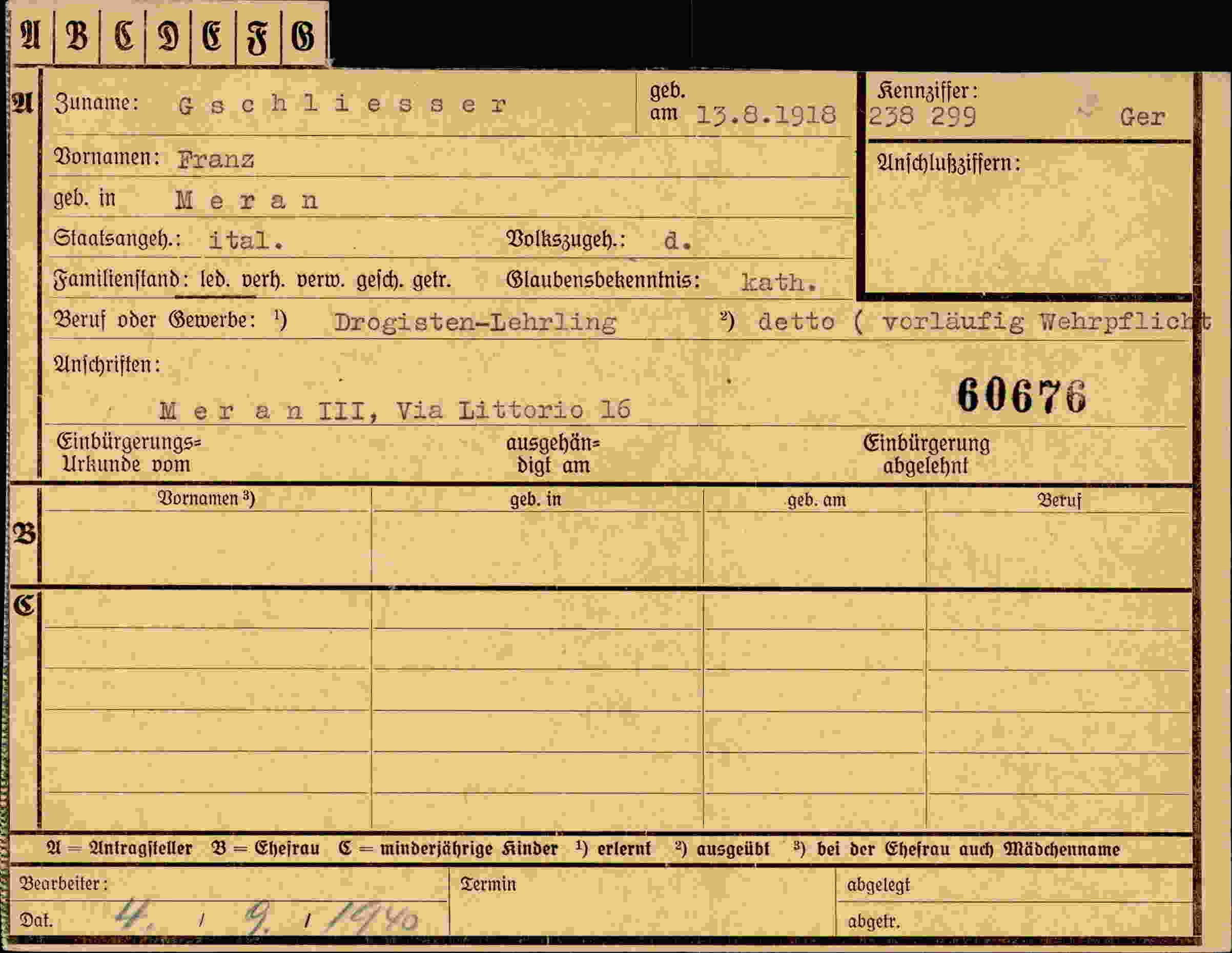Dokument für Franz Gschliesser