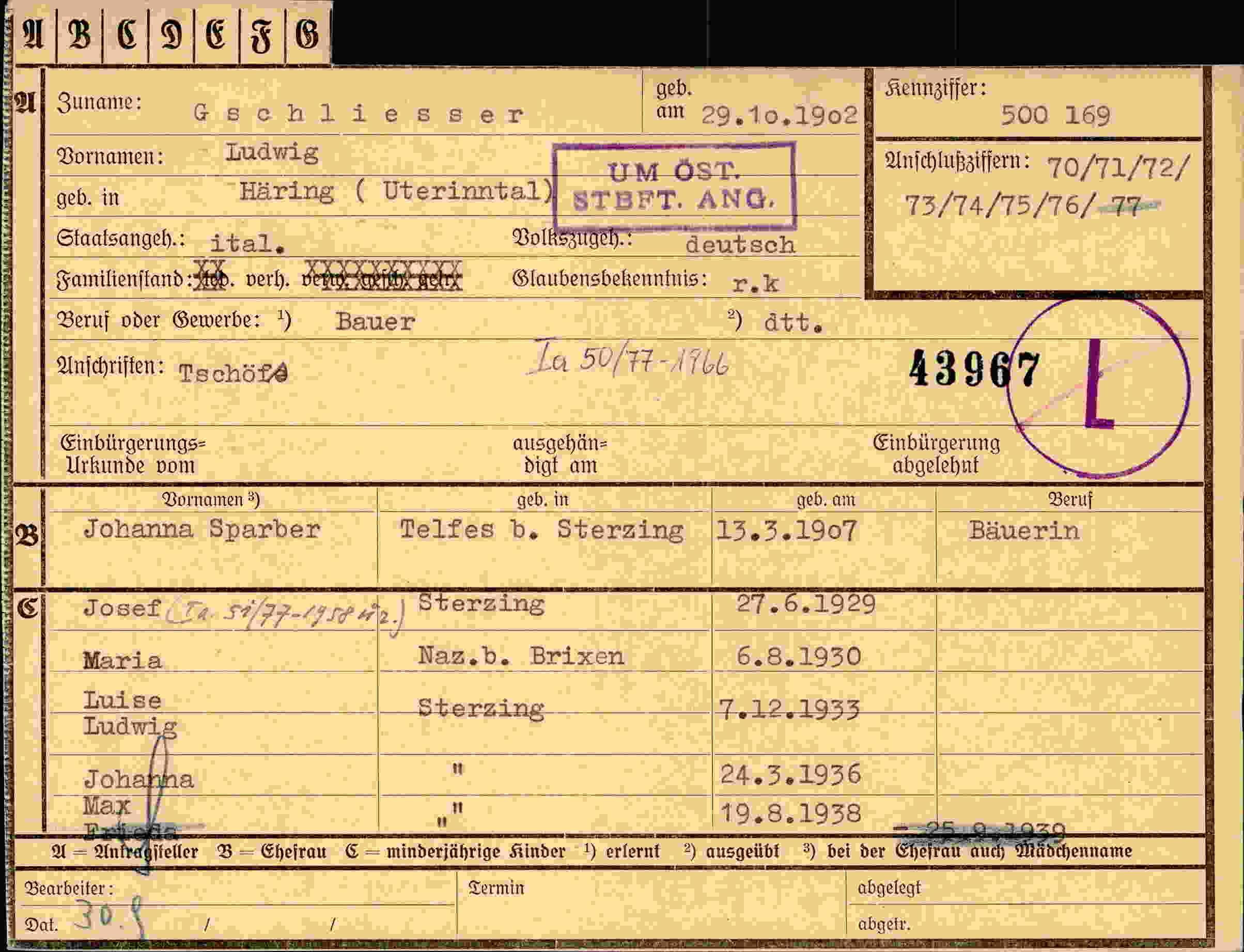 Dokument für Ludwig Gschliesser