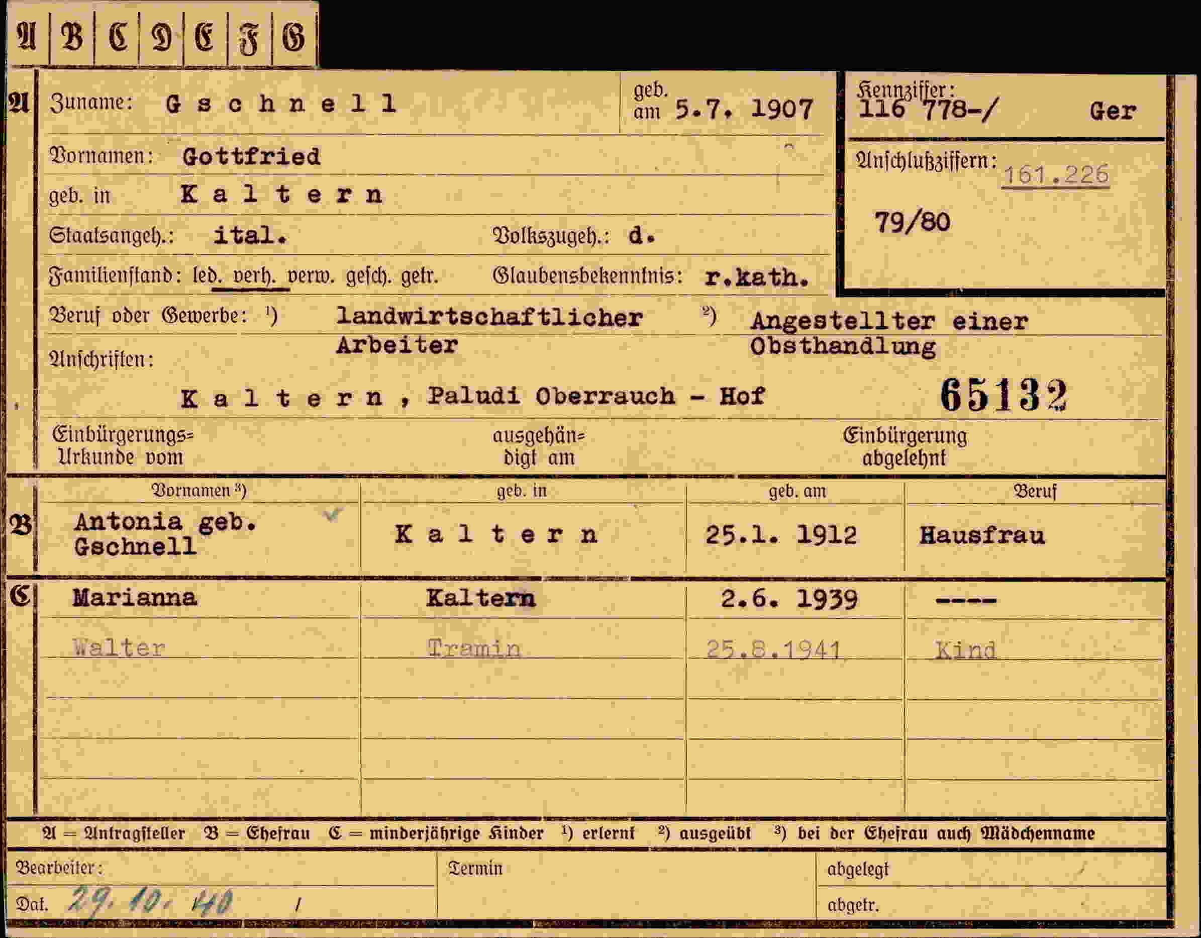 Dokument für Gottfried Gschnell