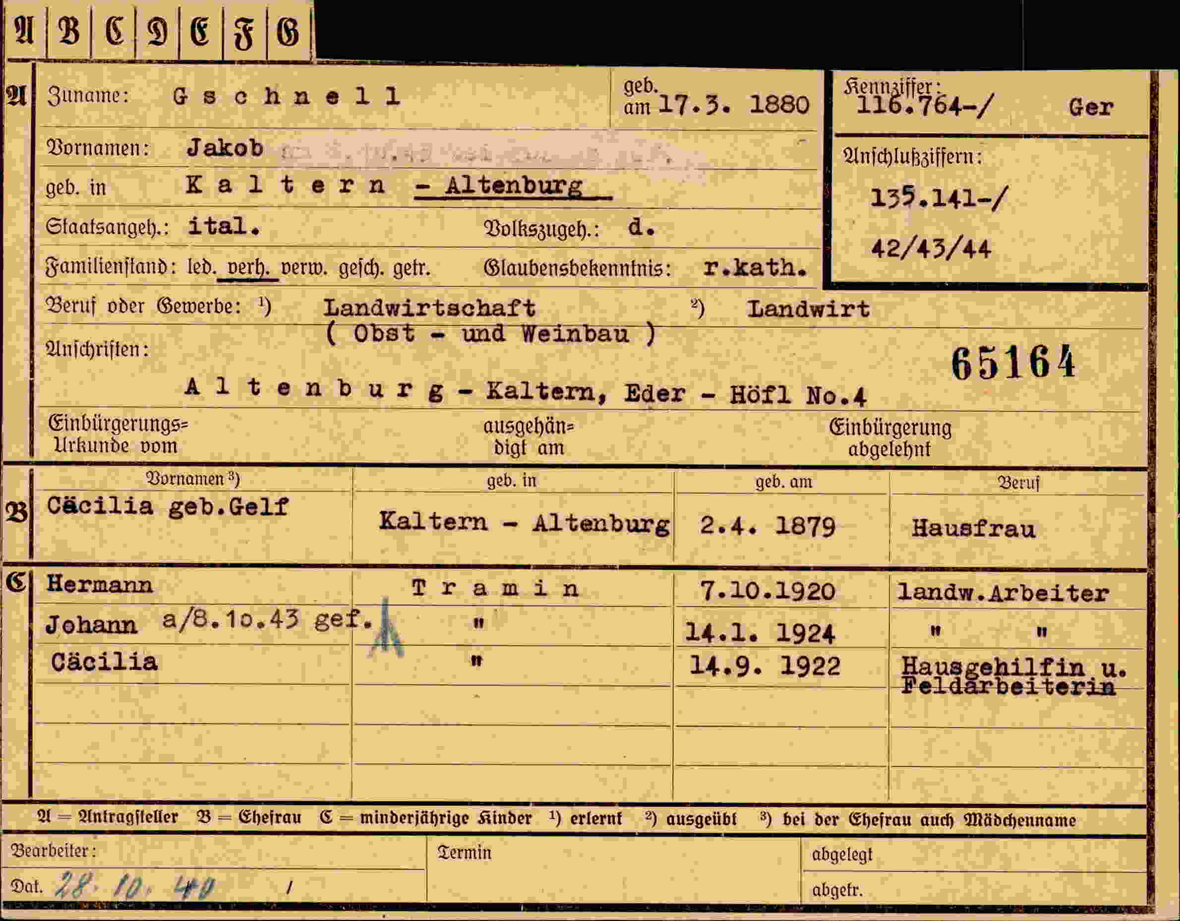 Dokument für Jakob Gschnell