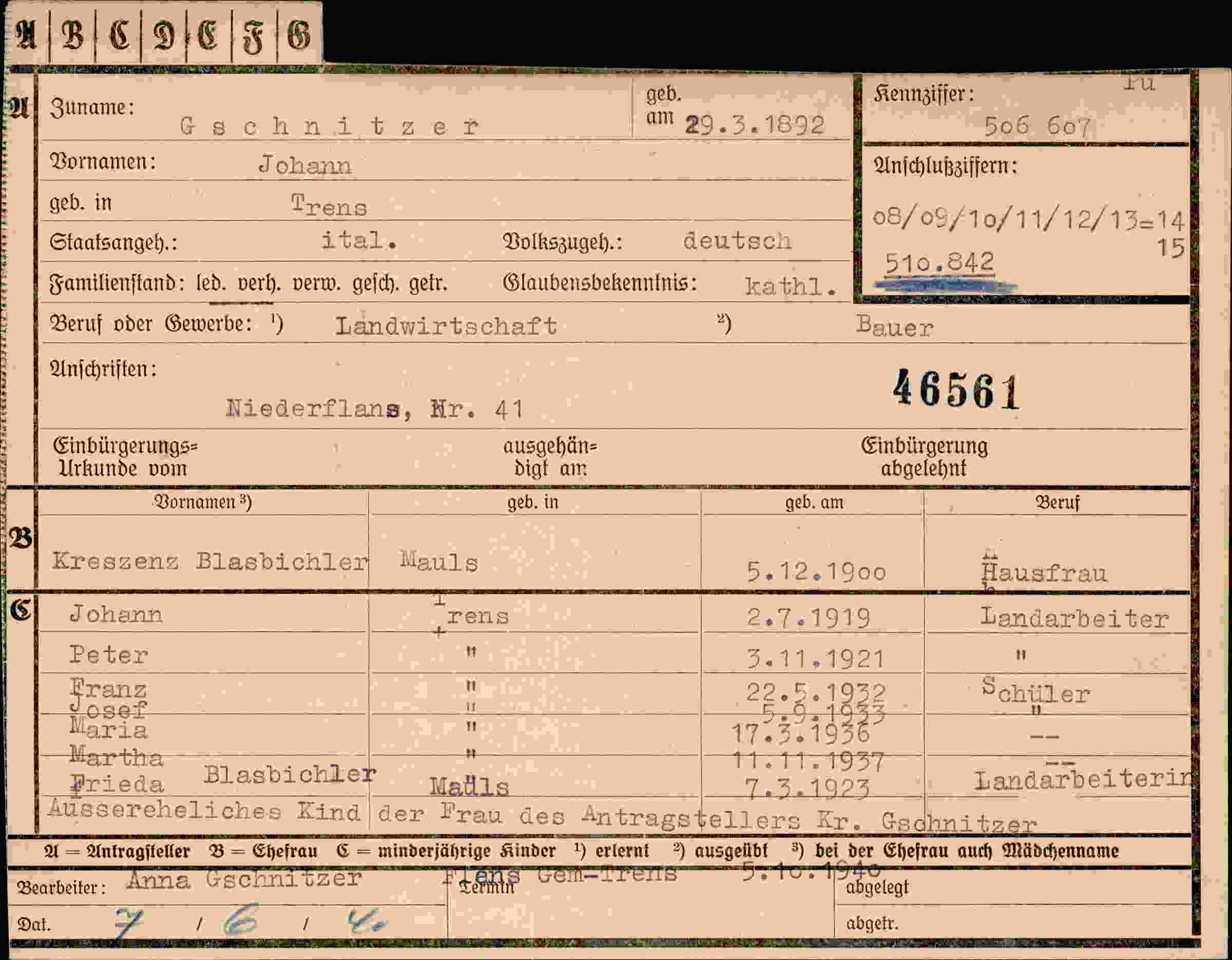 Dokument für Johann Gschnitzer
