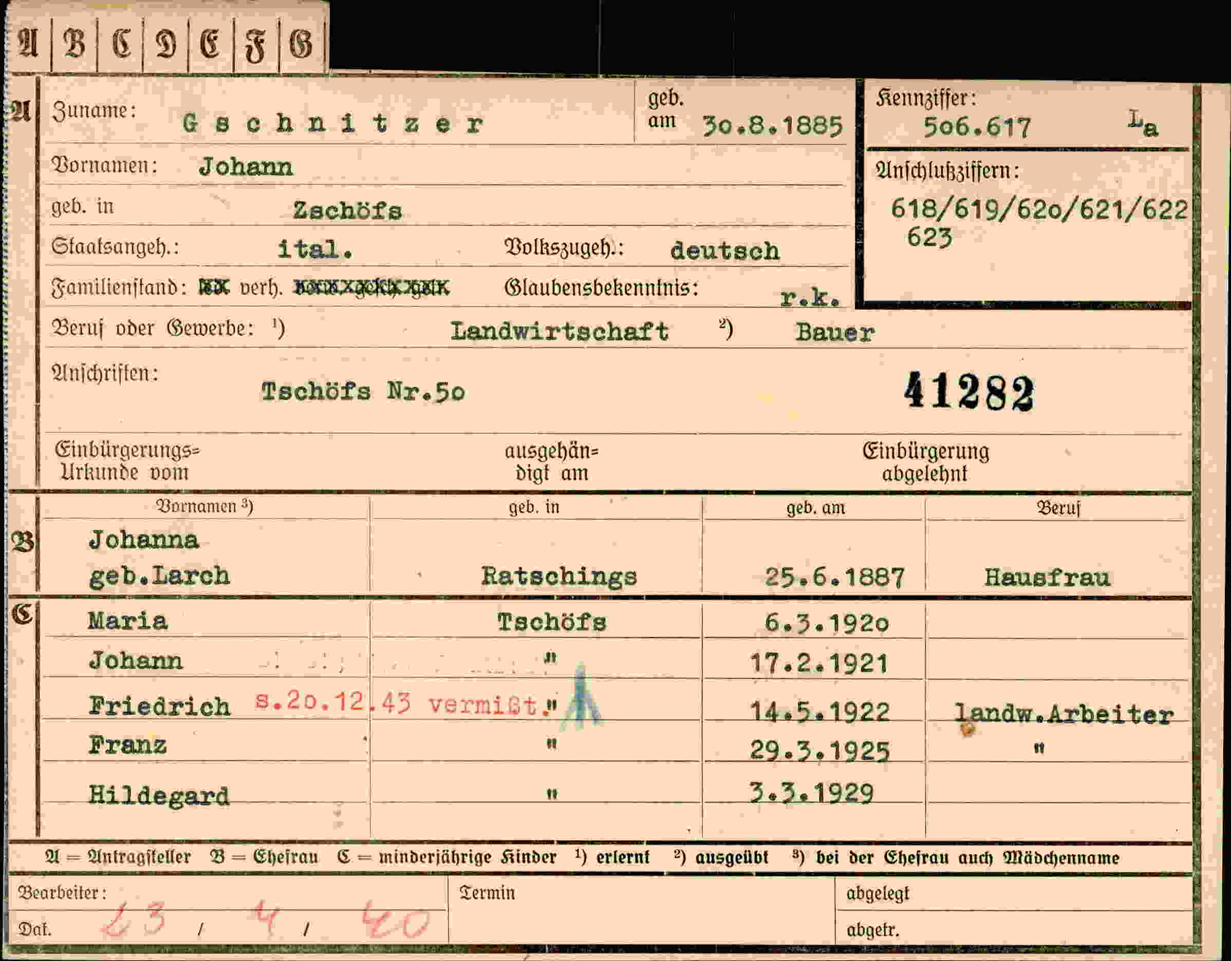 Vorderseite des Dokuments