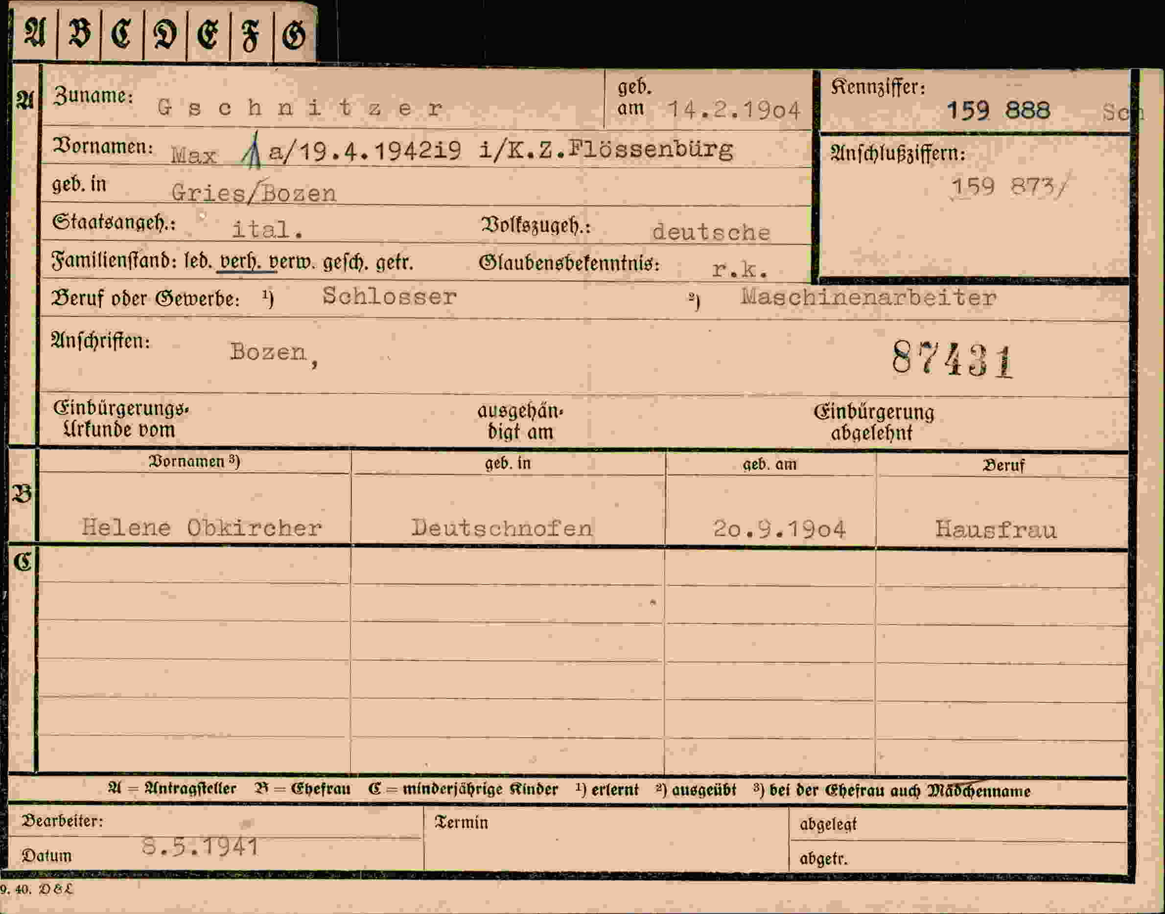 Dokument für Max Gschnitzer