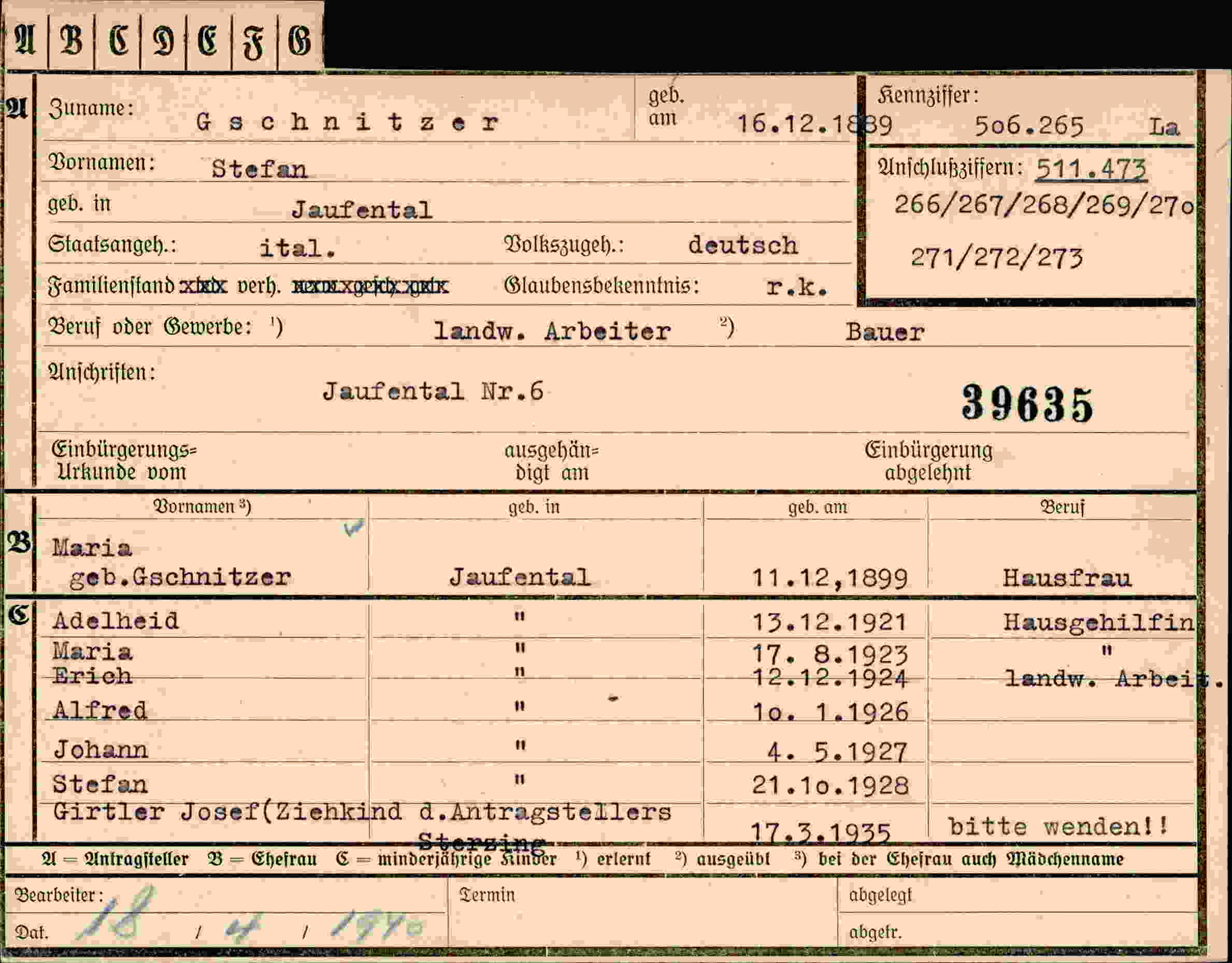 Vorderseite des Dokuments