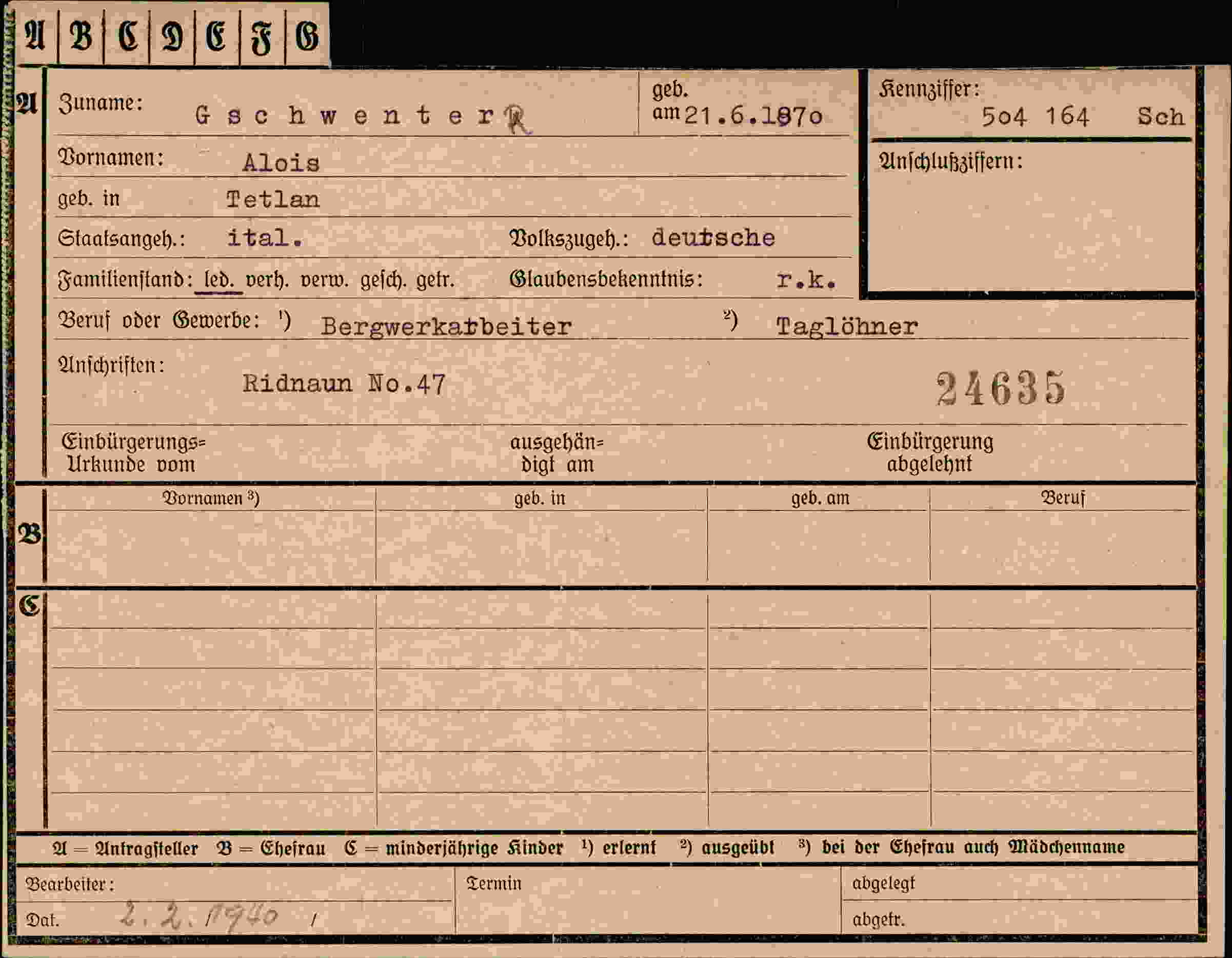 Dokument für Alois Gschwenter