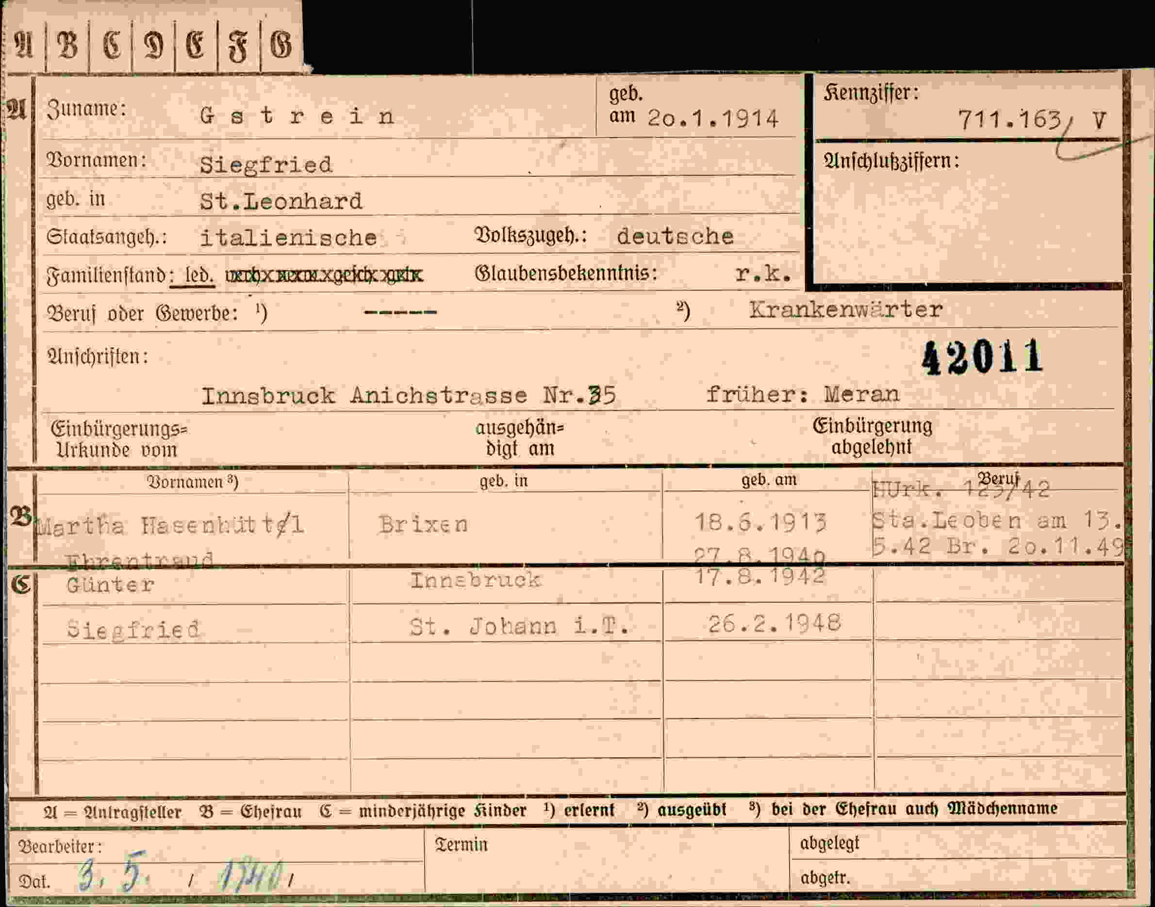 Dokument für Siegfried Gstrein