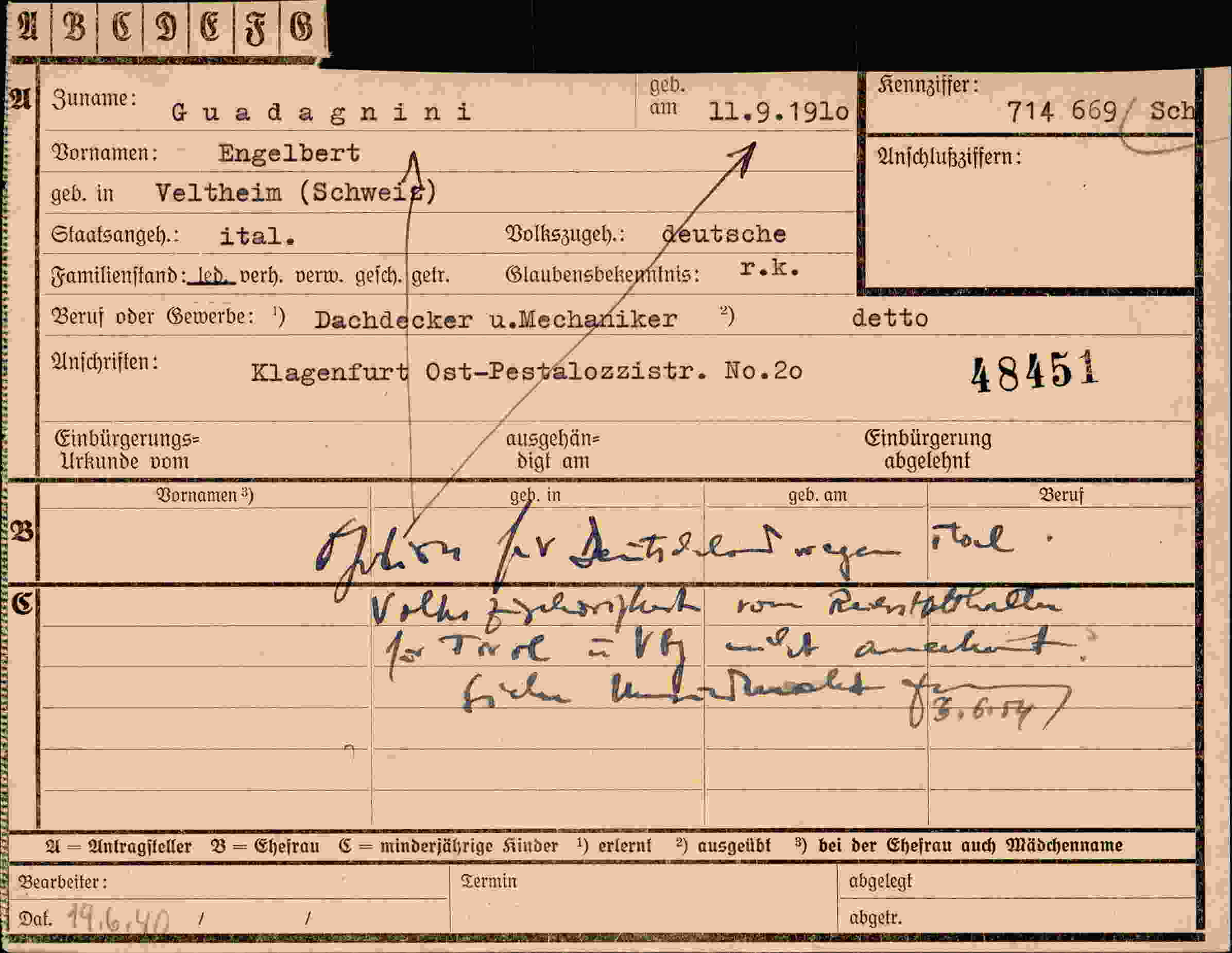 Dokument für Engelbert Guadagnini
