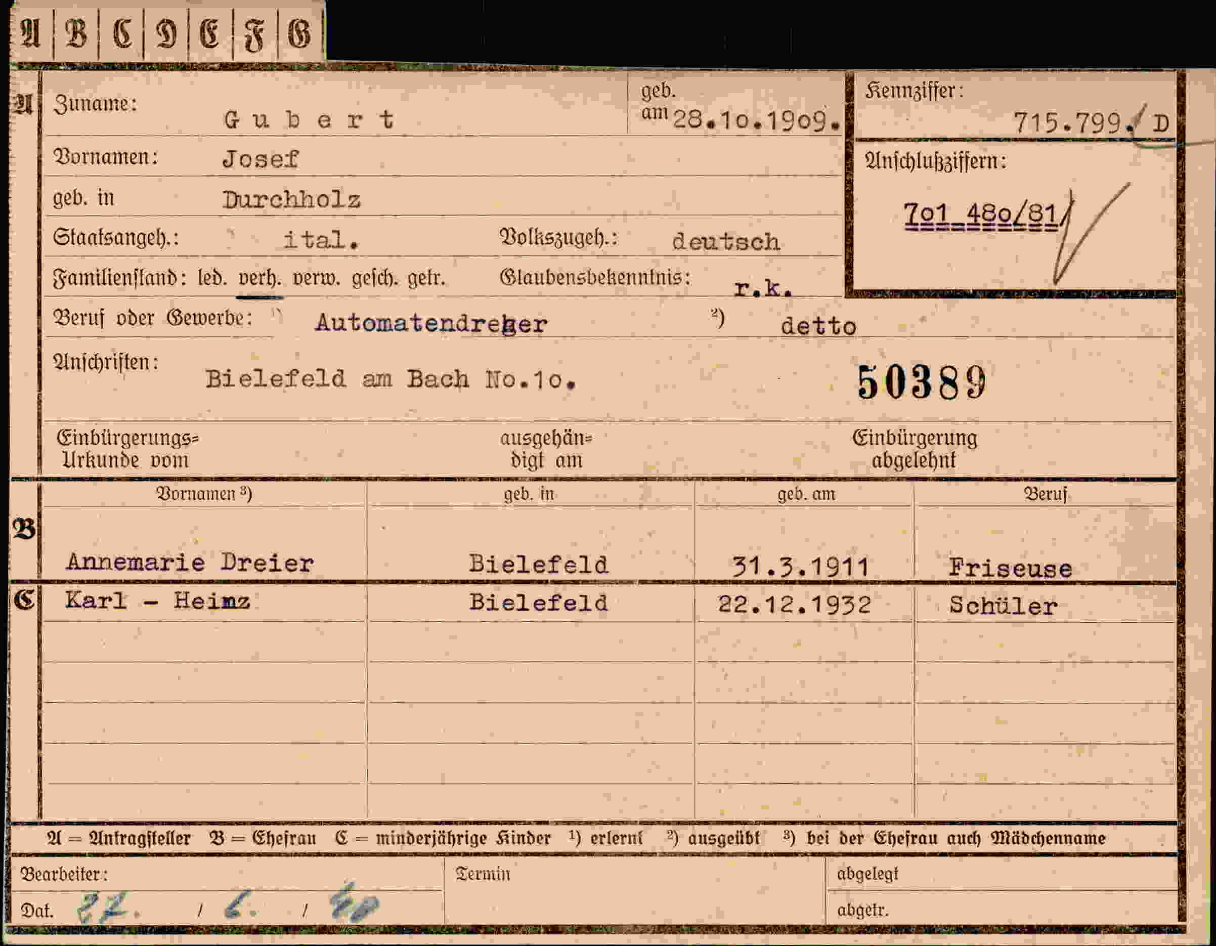 Dokument für Josef Gubert