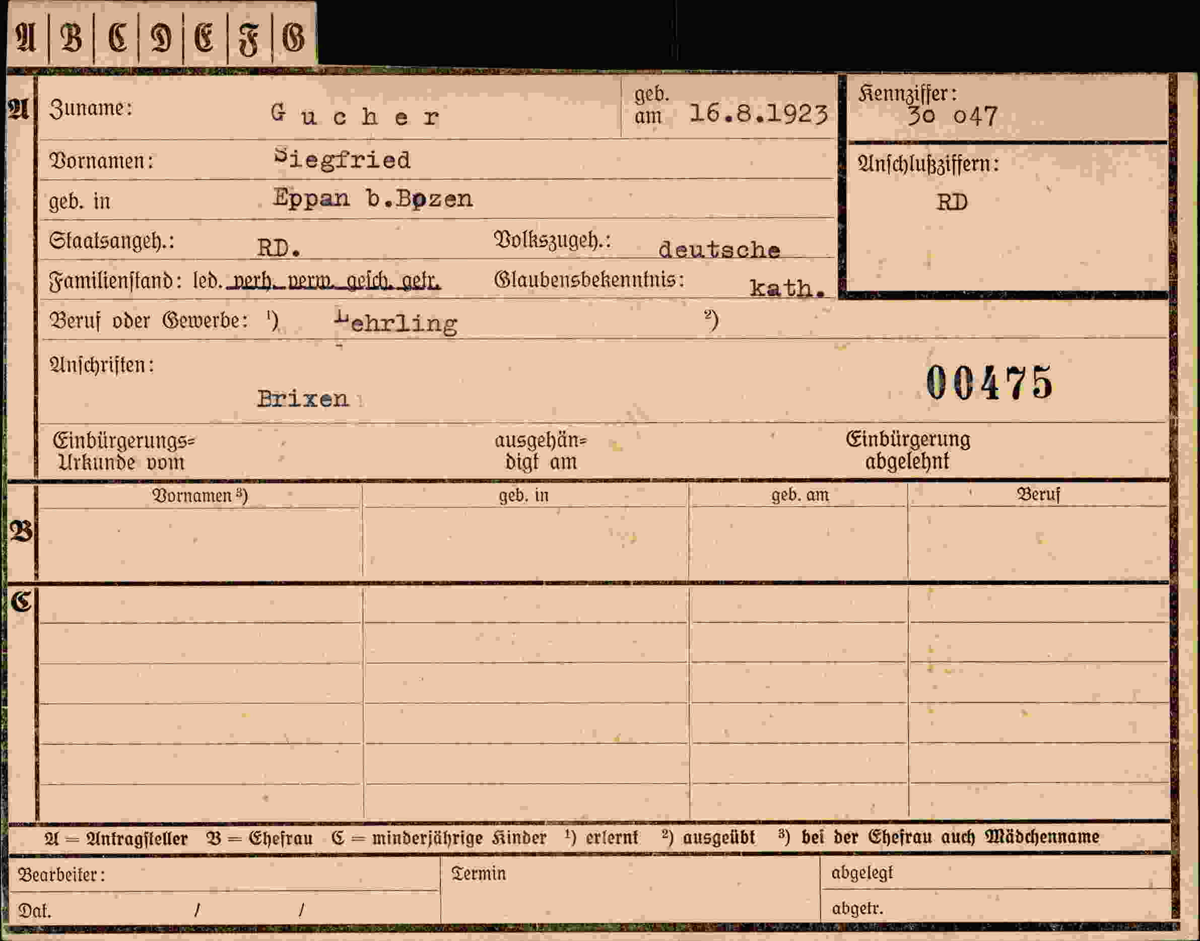 Dokument für Siegfried Gucher