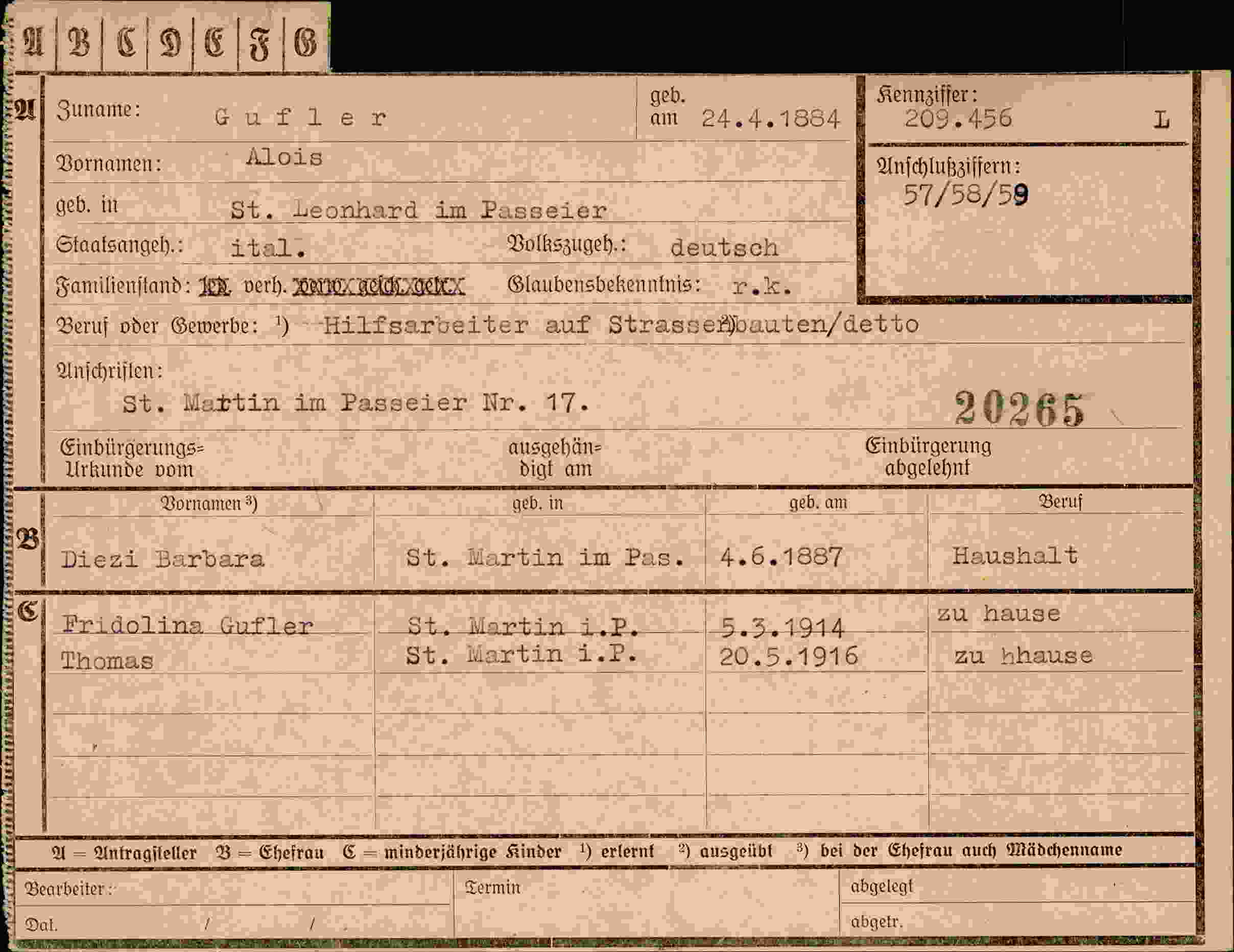Dokument für Alois Gufler