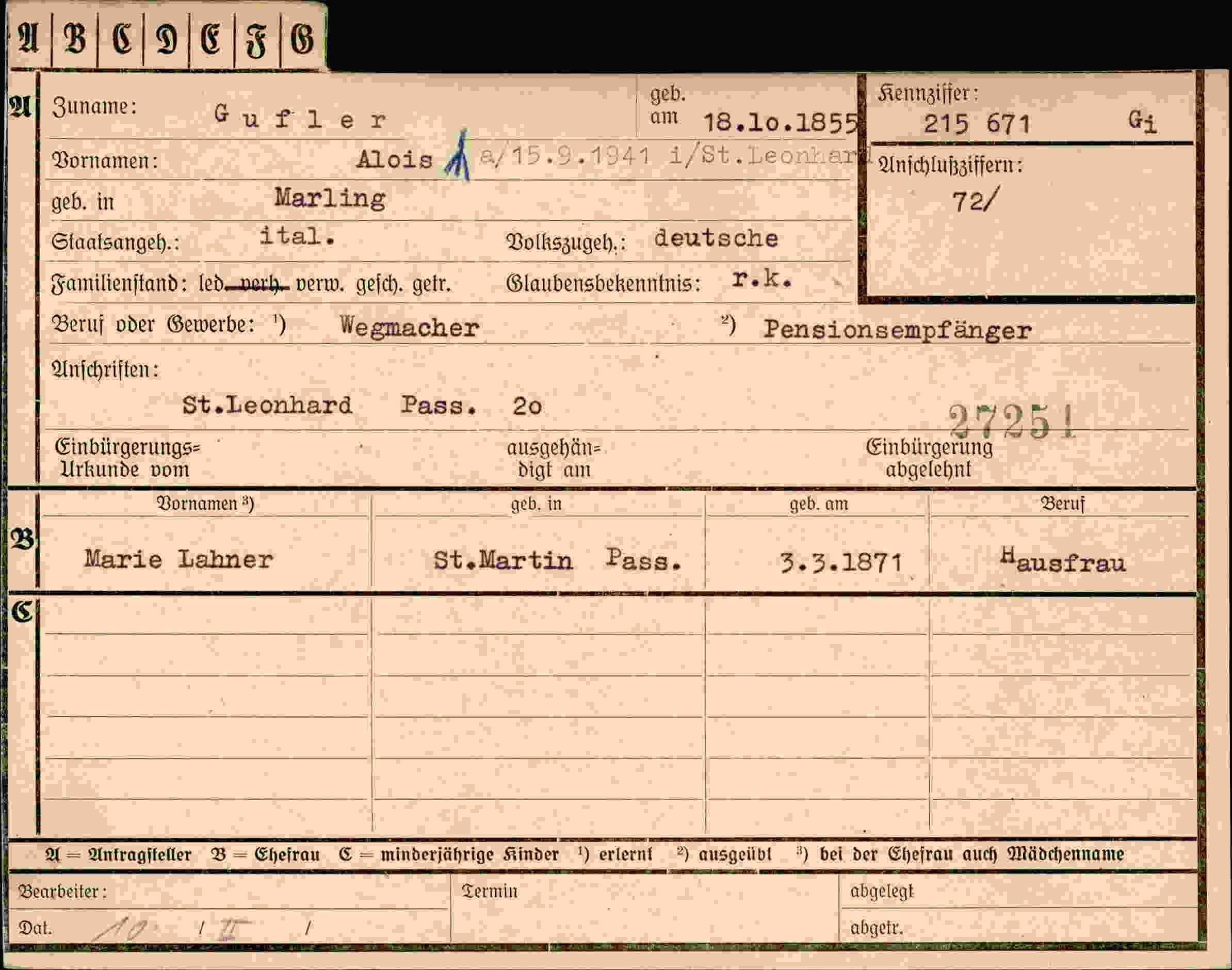 Dokument für Alois Gufler