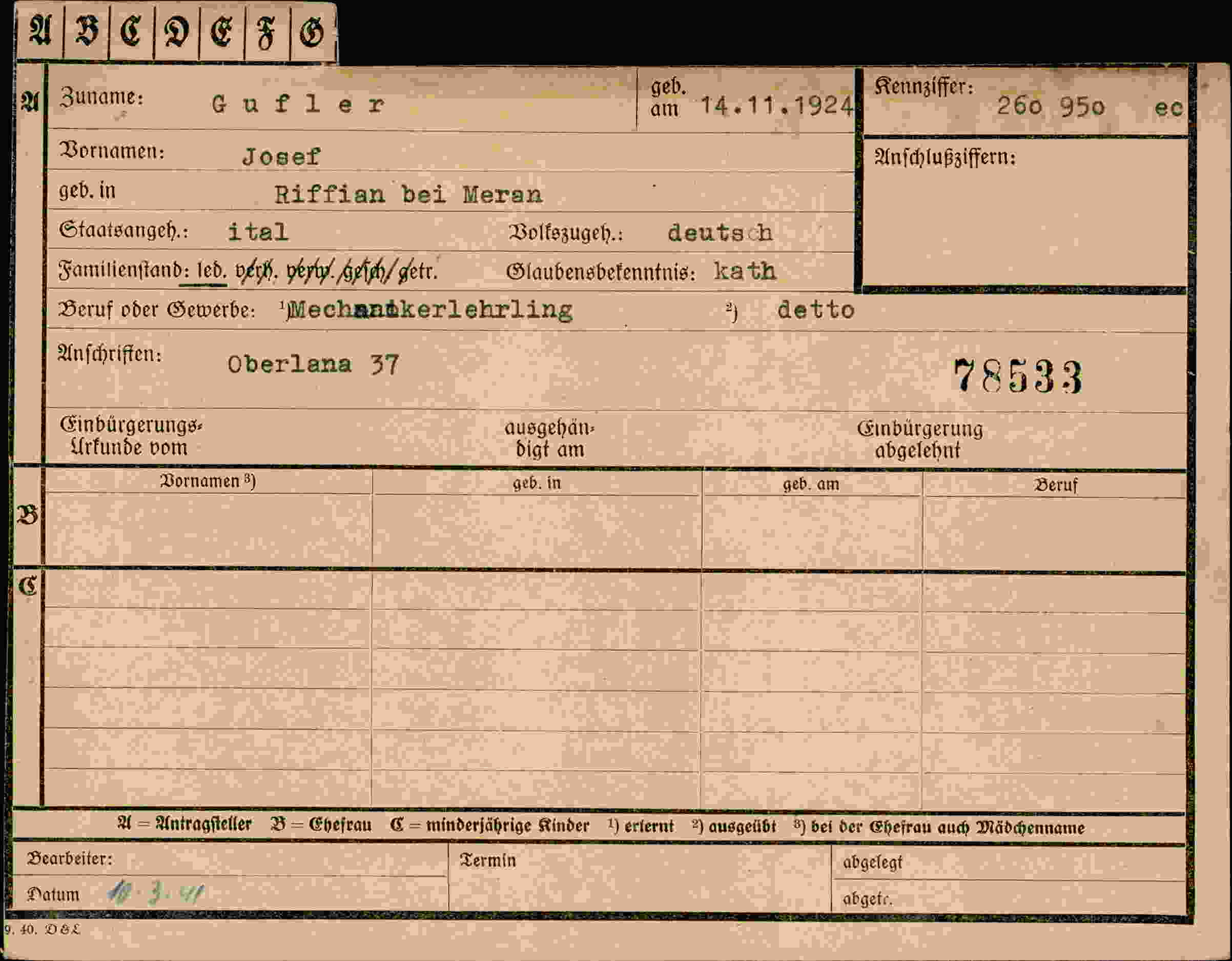 Dokument für Josef Gufler