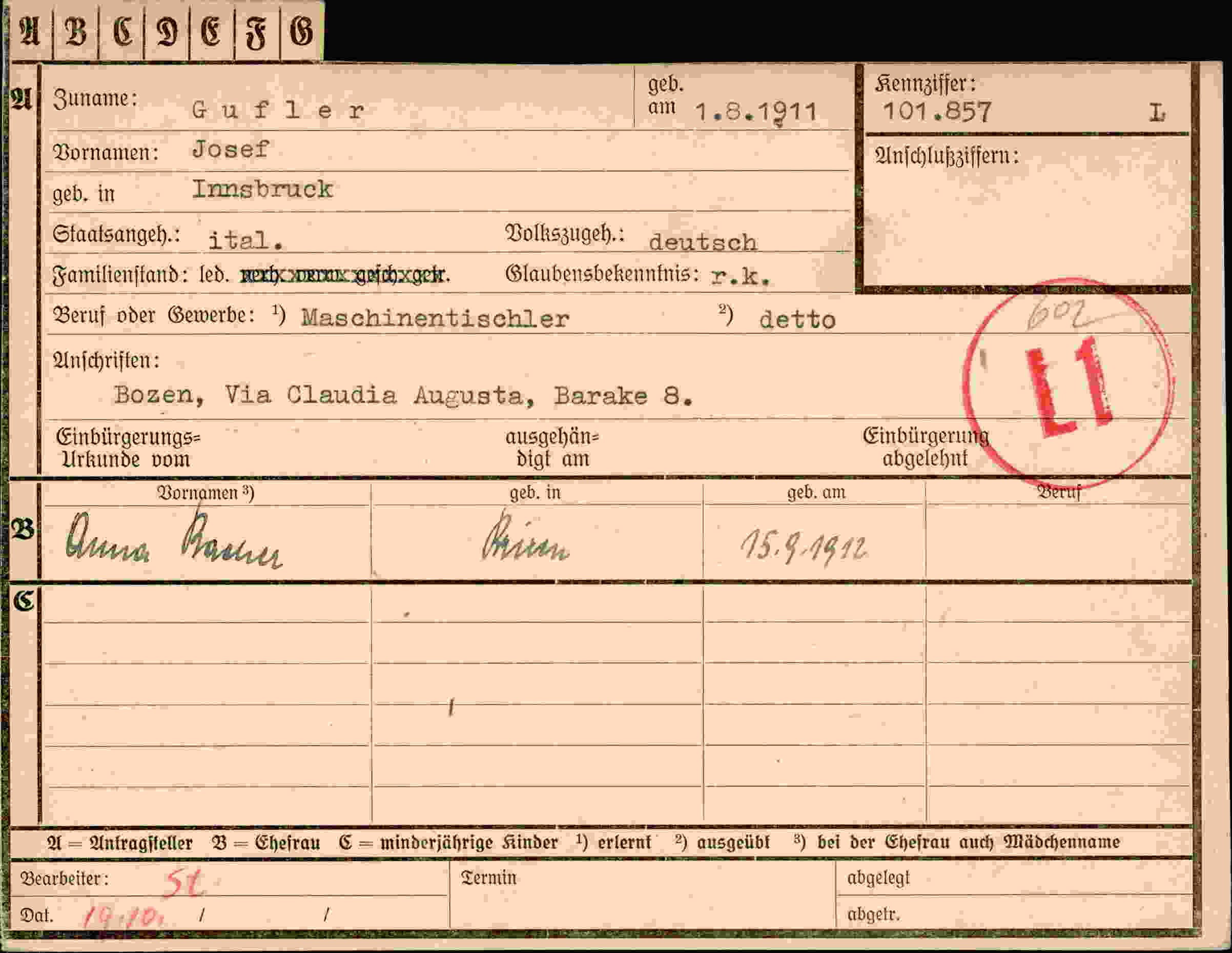 Dokument für Josef Gufler
