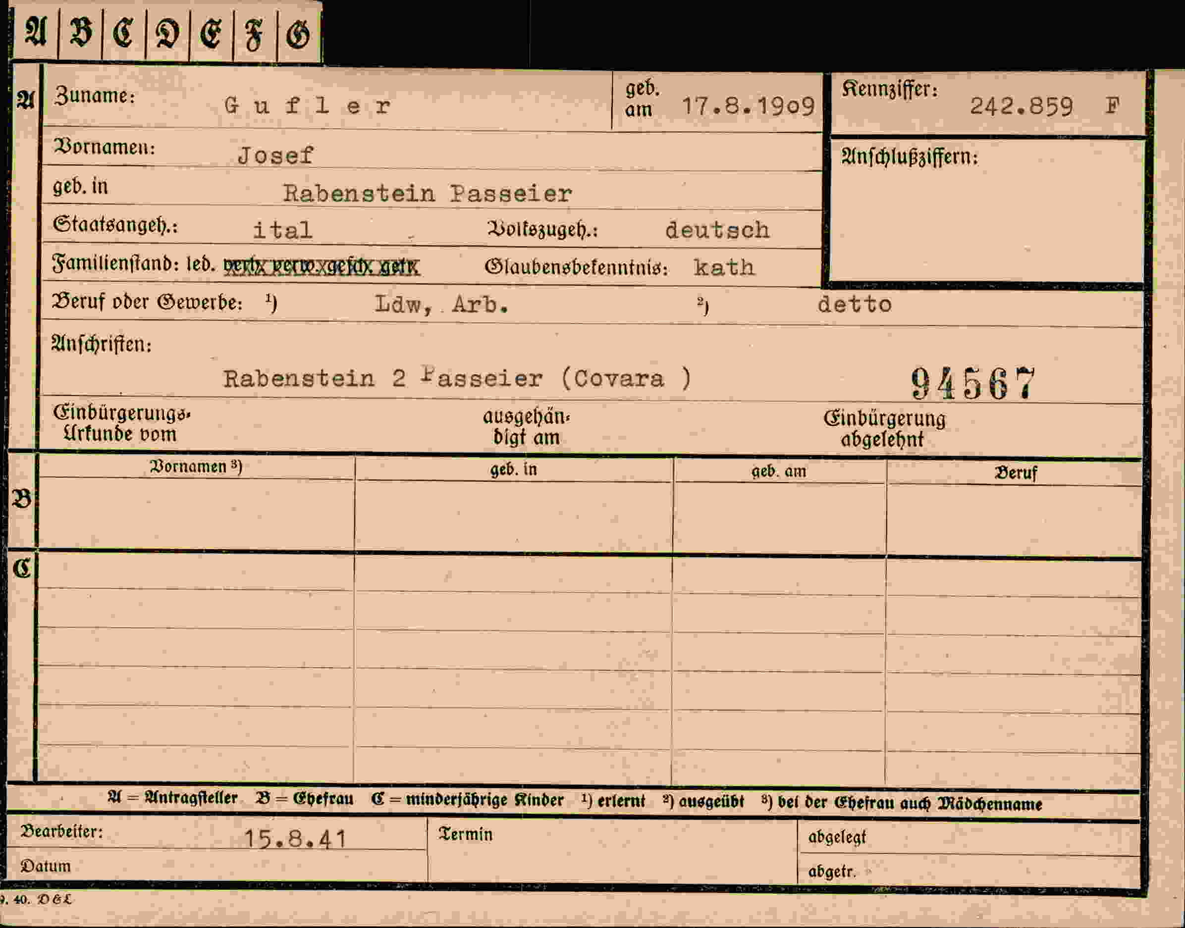 Dokument für Josef Gufler