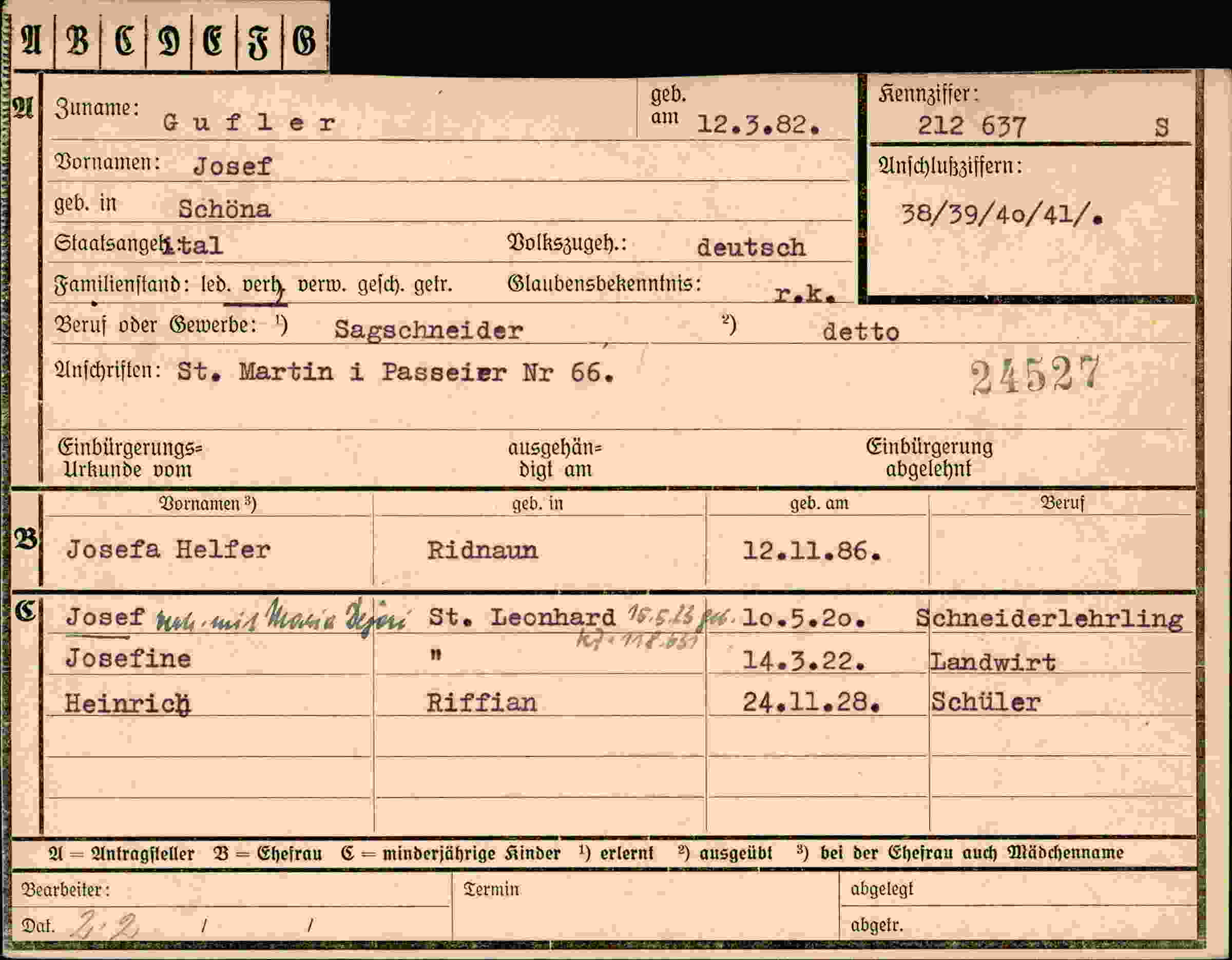 Dokument für Josef Gufler