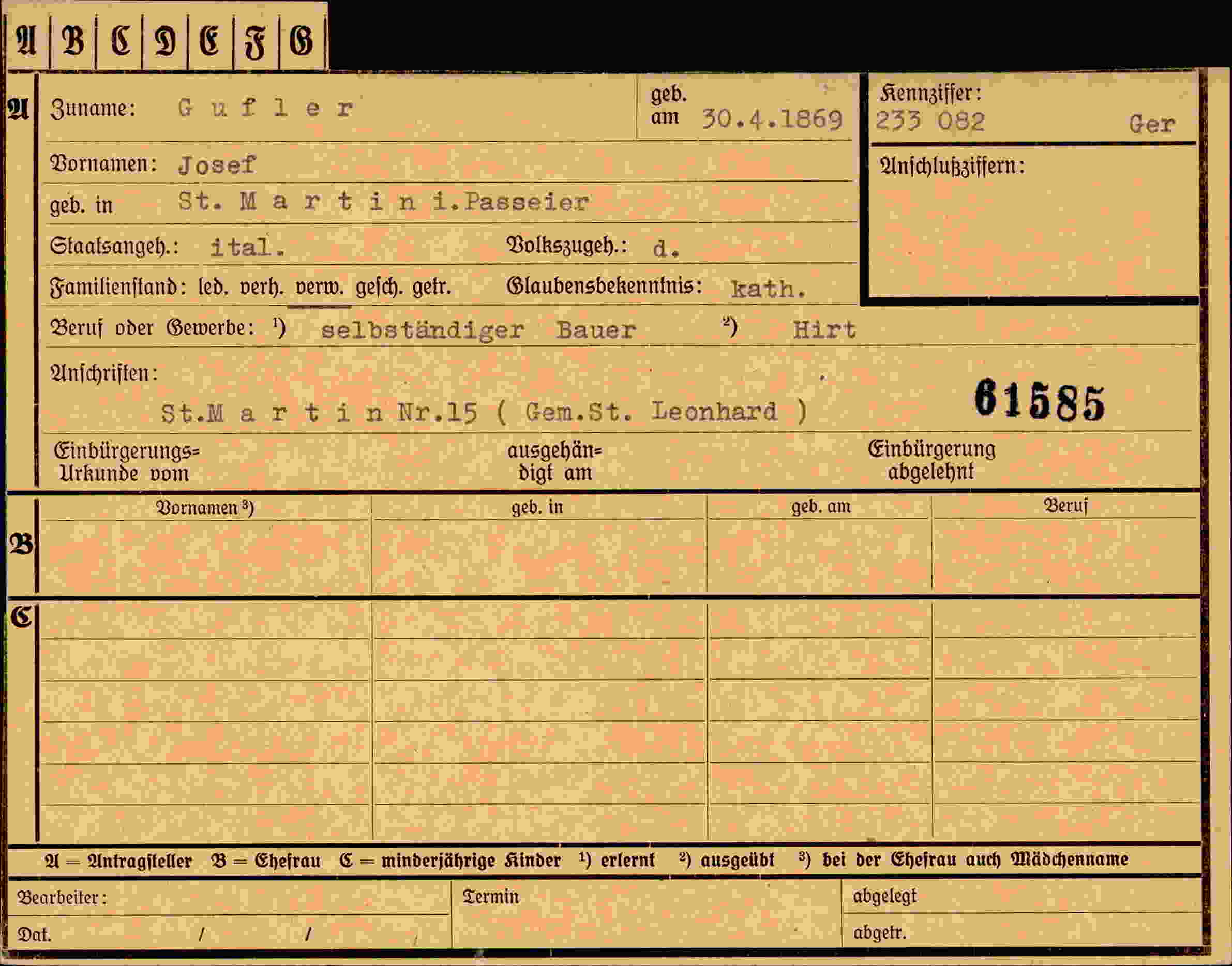 Dokument für Josef Gufler