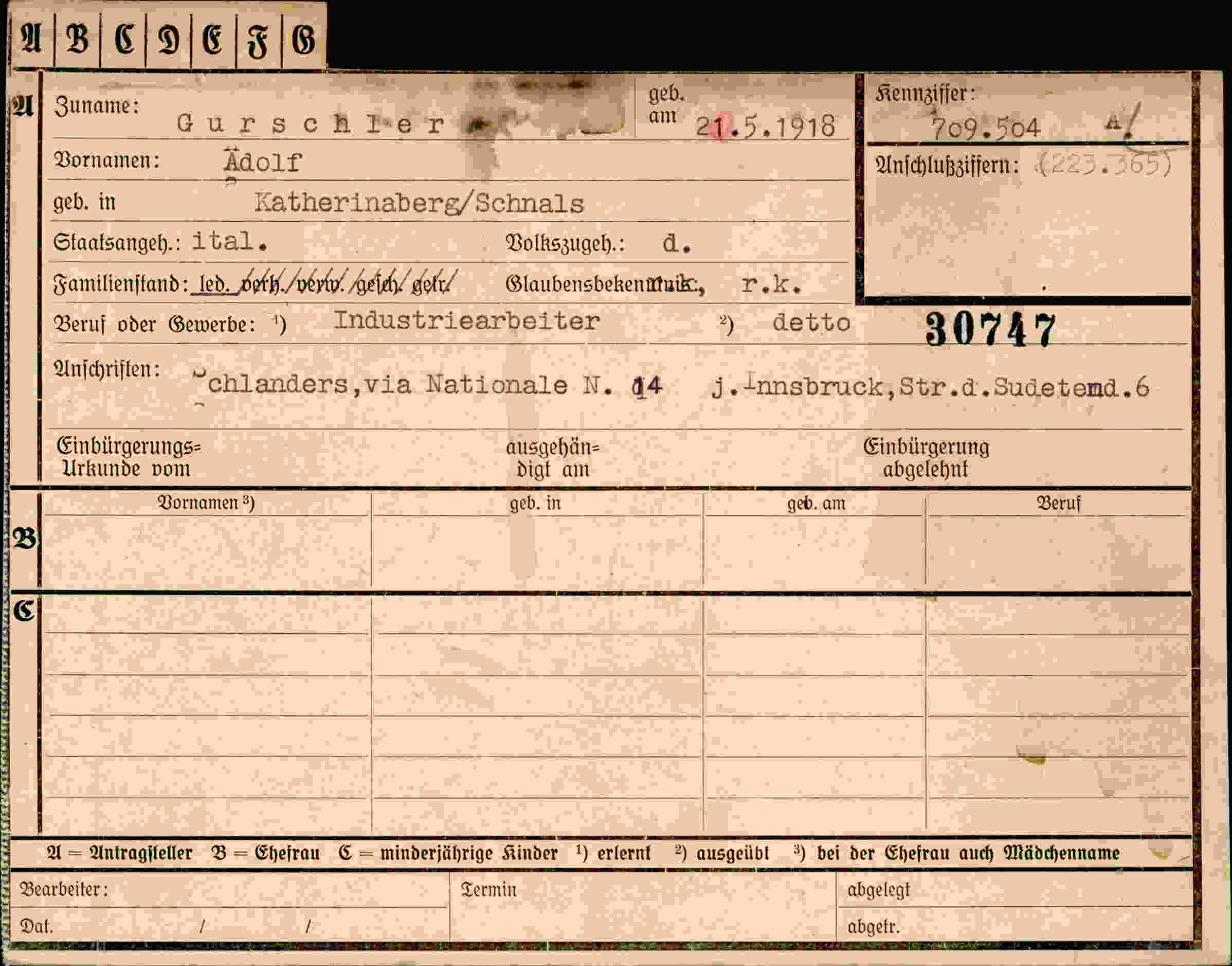 Dokument für Adolf Gurschler