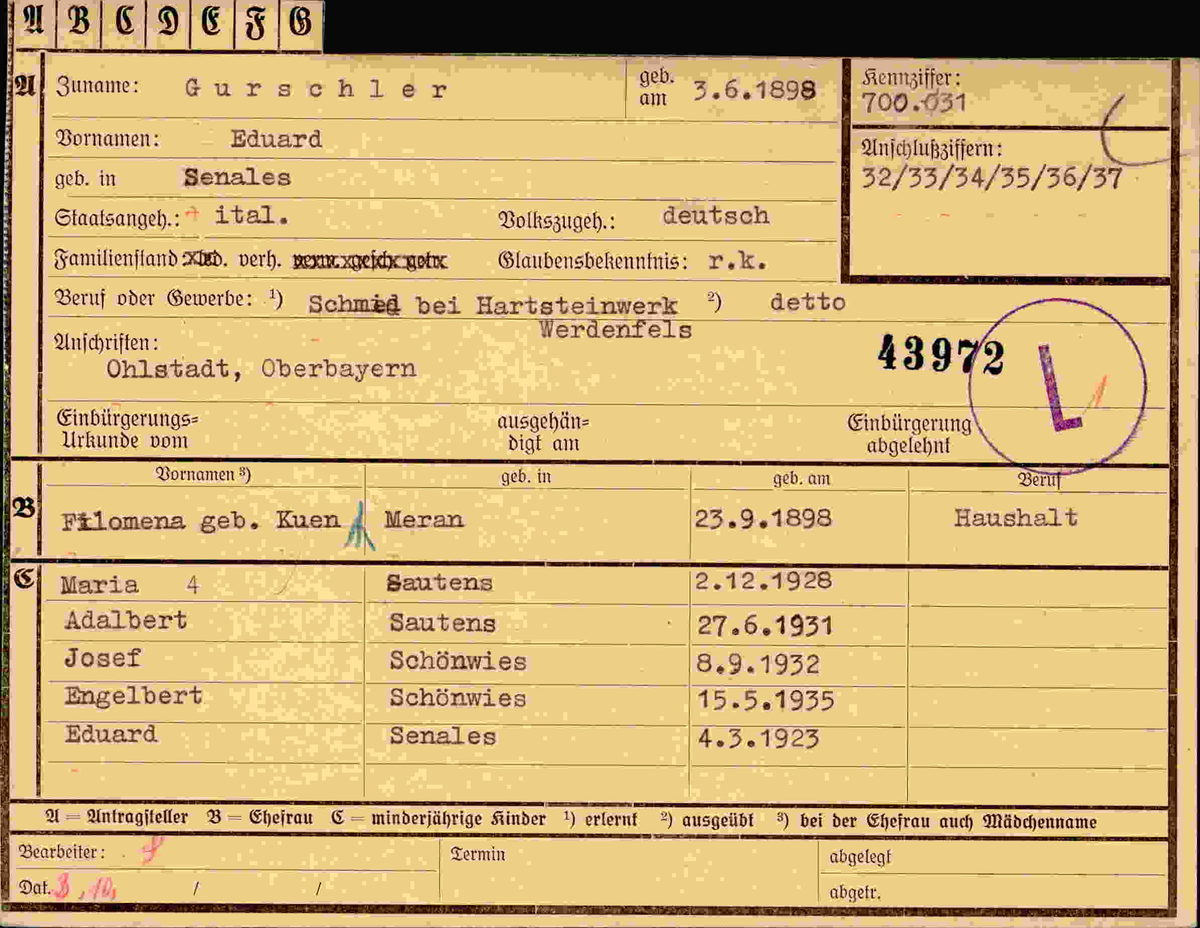 Dokument für Eduard Gurschler