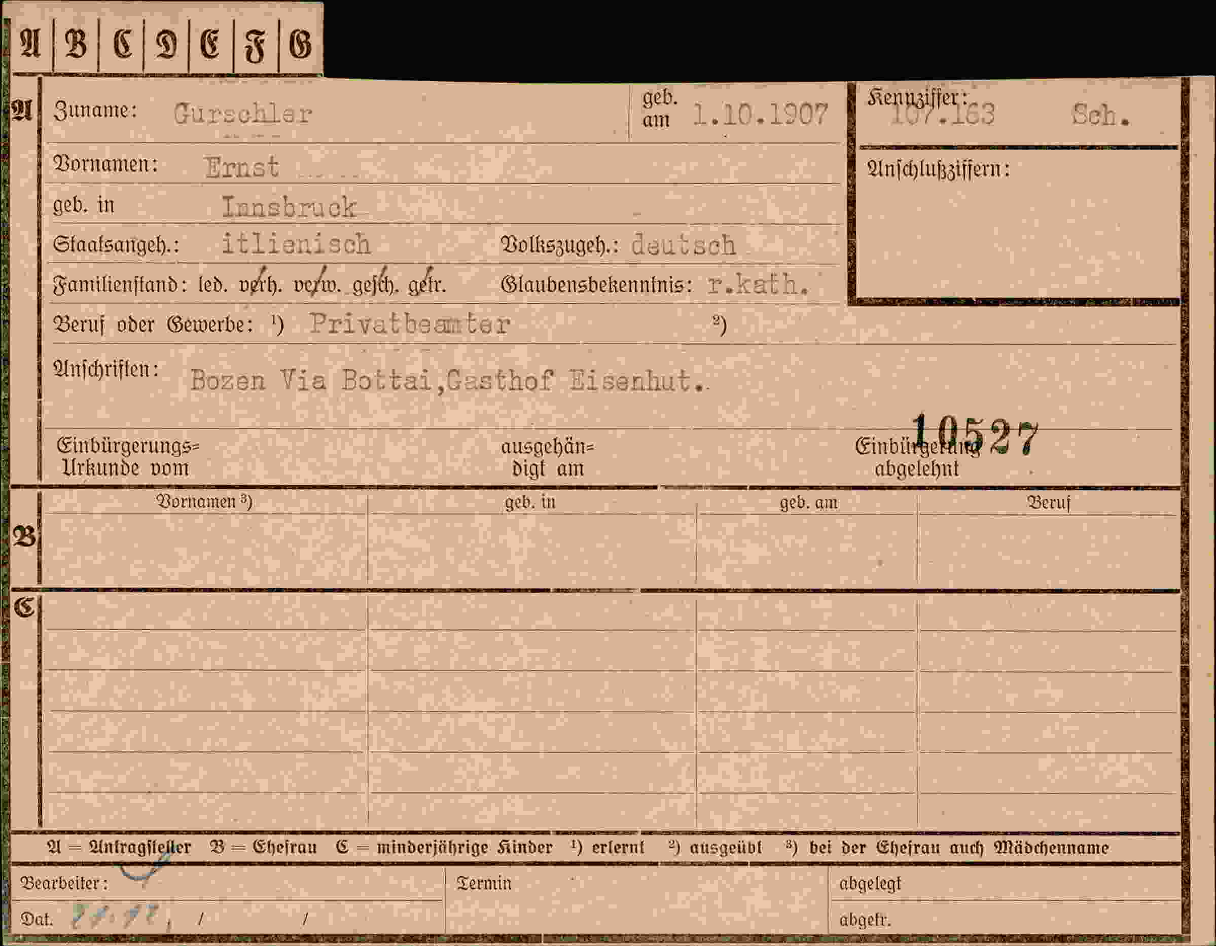 Dokument für Ernst Gurschler