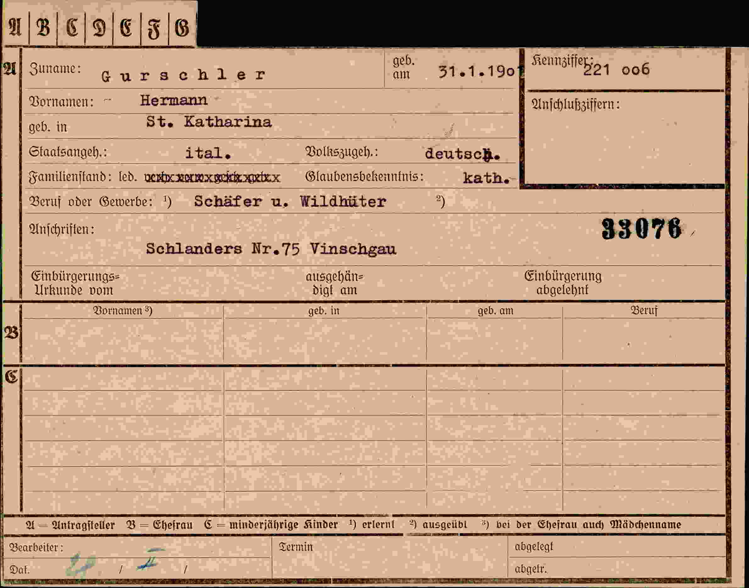 Dokument für Hermann Gurschler