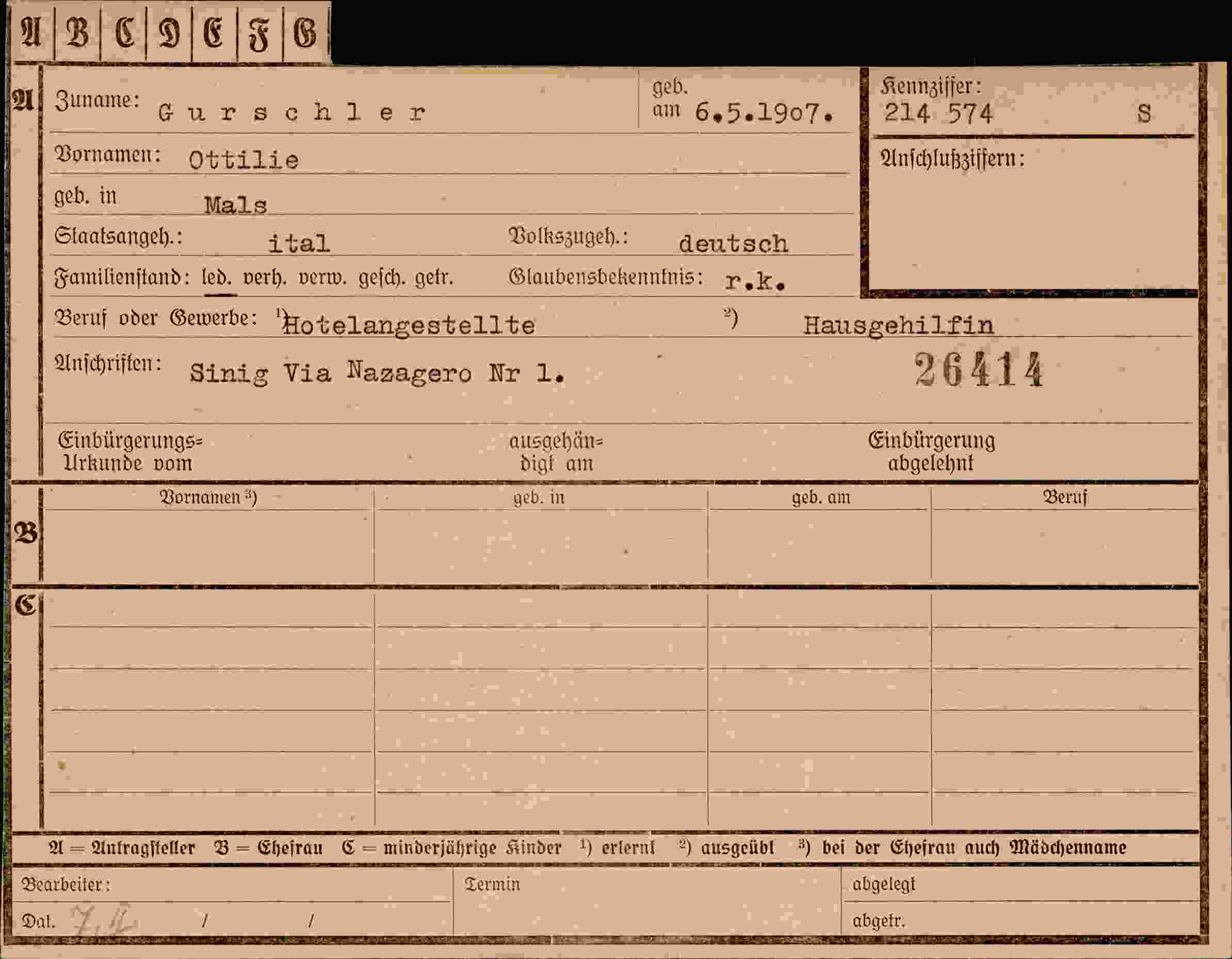 Dokument für Ottilie Gurschler