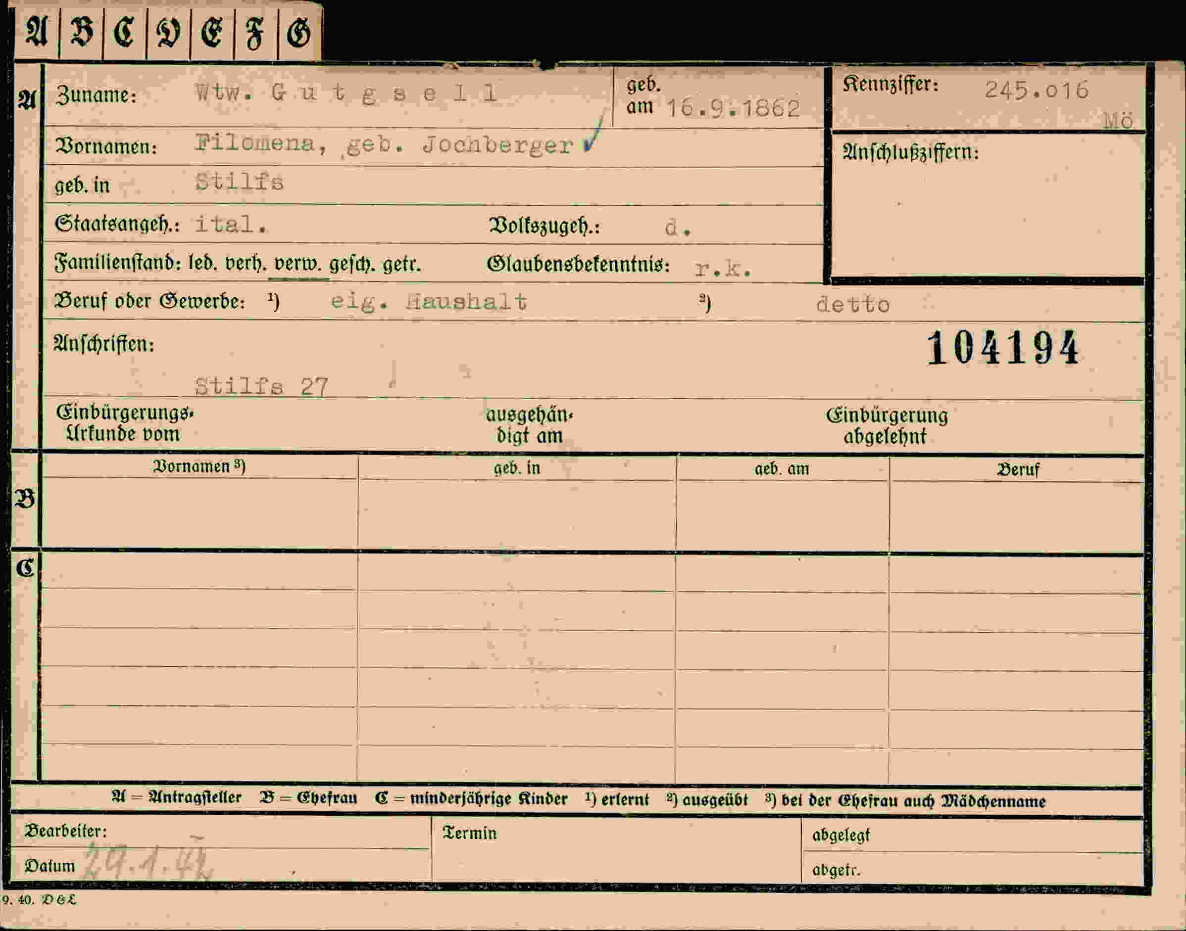 Vorderseite des Dokuments