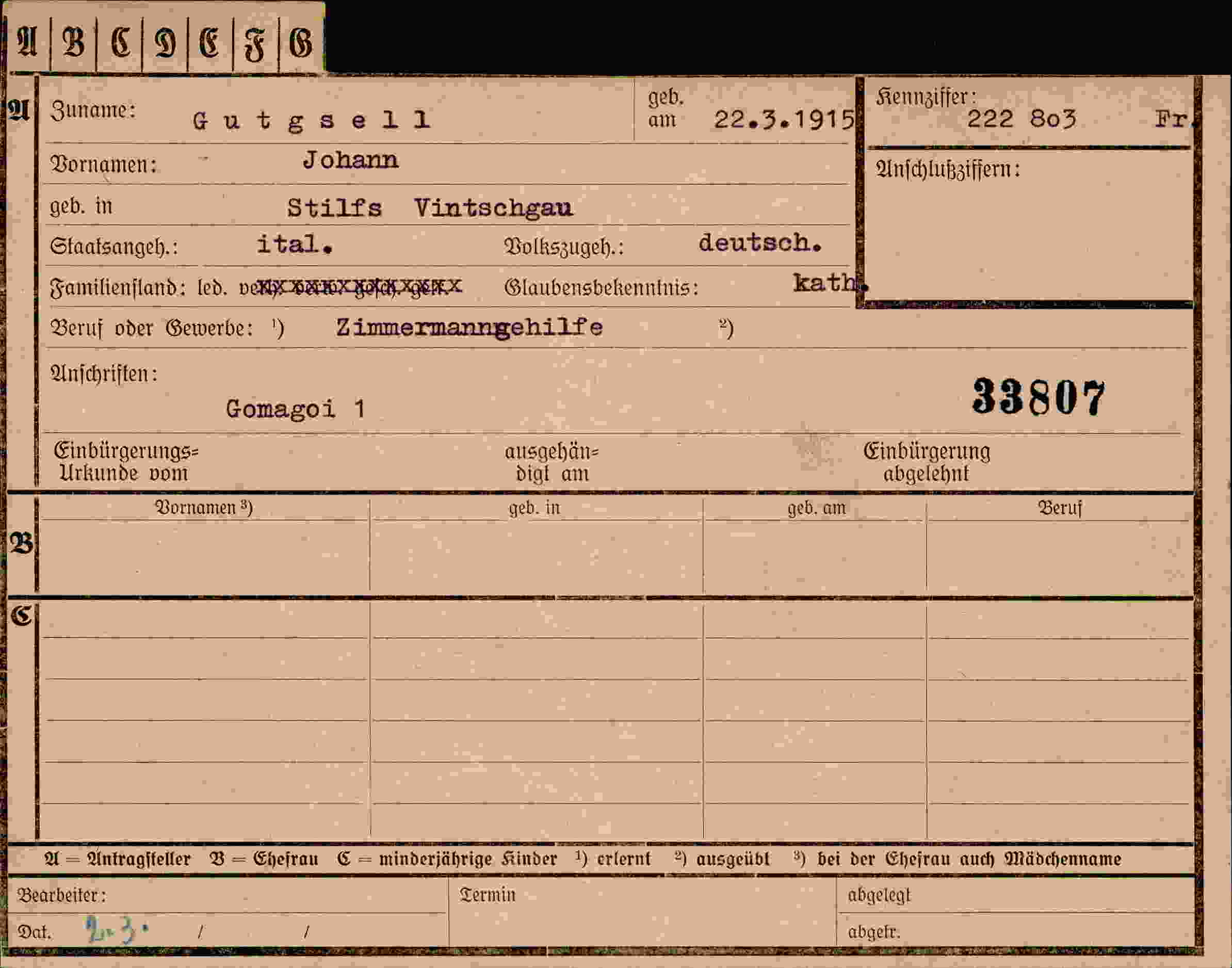 Vorderseite des Dokuments